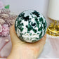 Large Druzy Moss Agate Sphere on Stand 515g
