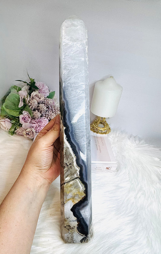 Huge Tall Volcano Agate Tower (UV Reactive) 38cm 1.53KG