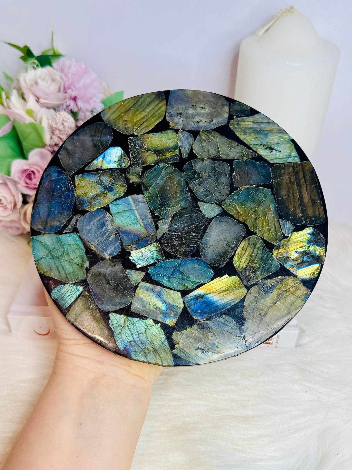 Large Labradorite Plate on Stand 440g 15cm