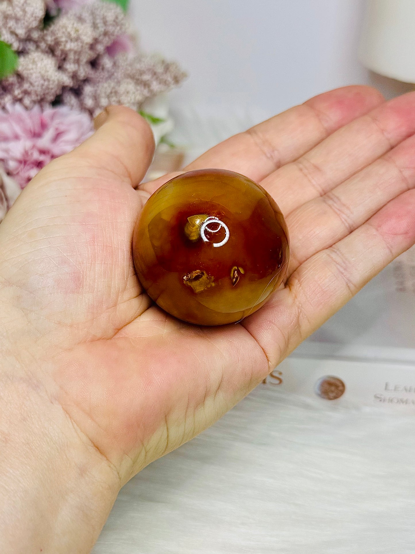 Carnelian Sphere on Gold Stand 111g