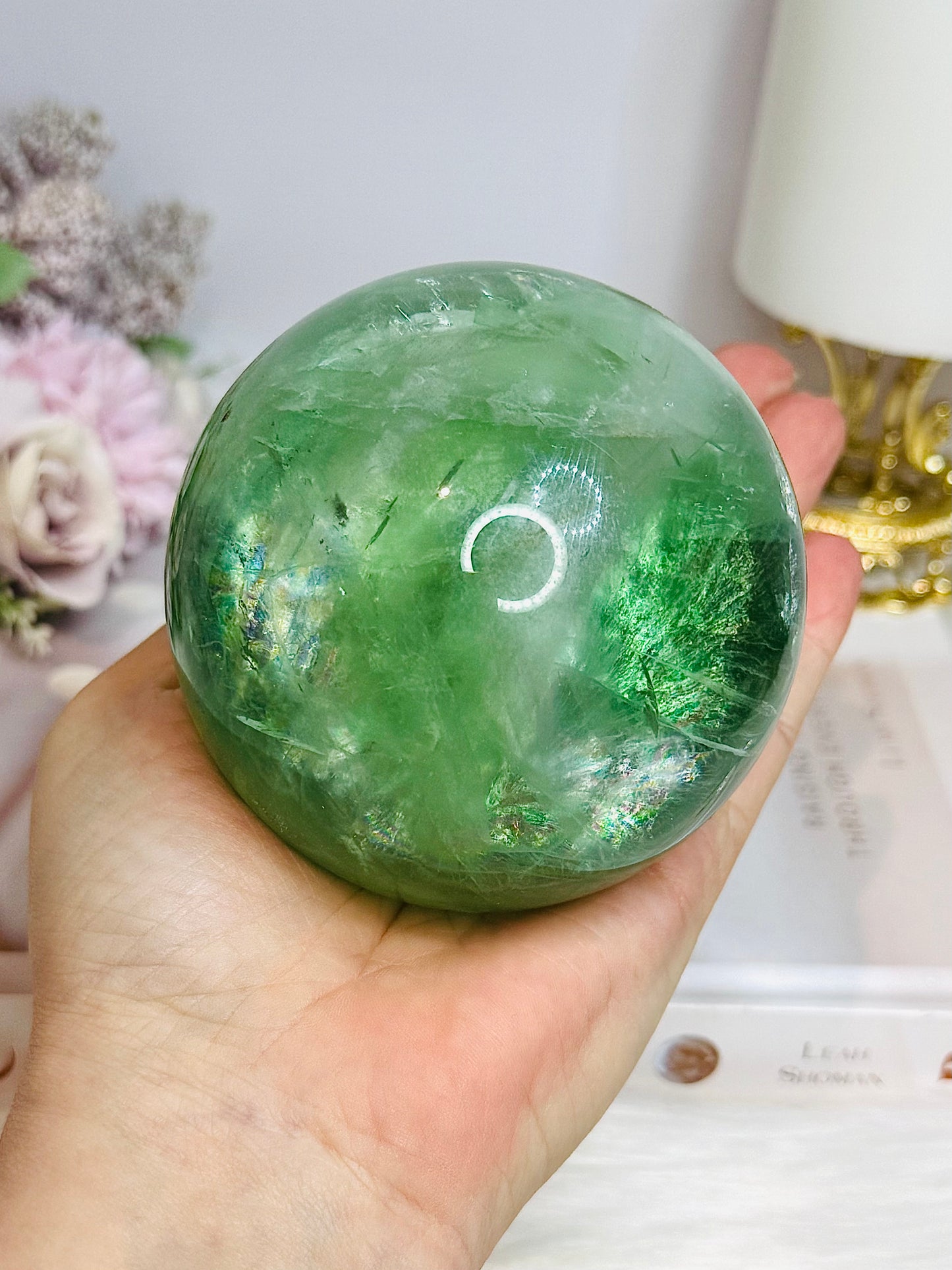 Large Green Fluorite Sphere Full of Rainbows 923g