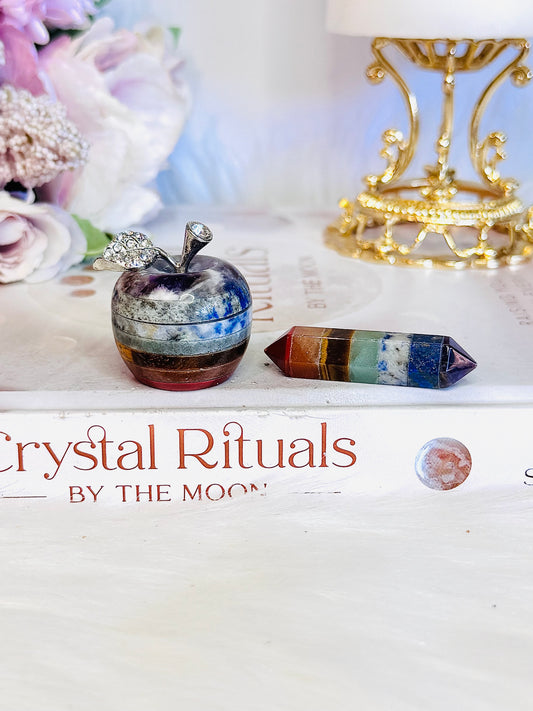 Beautiful Small Chakra Crystal Apple & Double Terminated Point Set