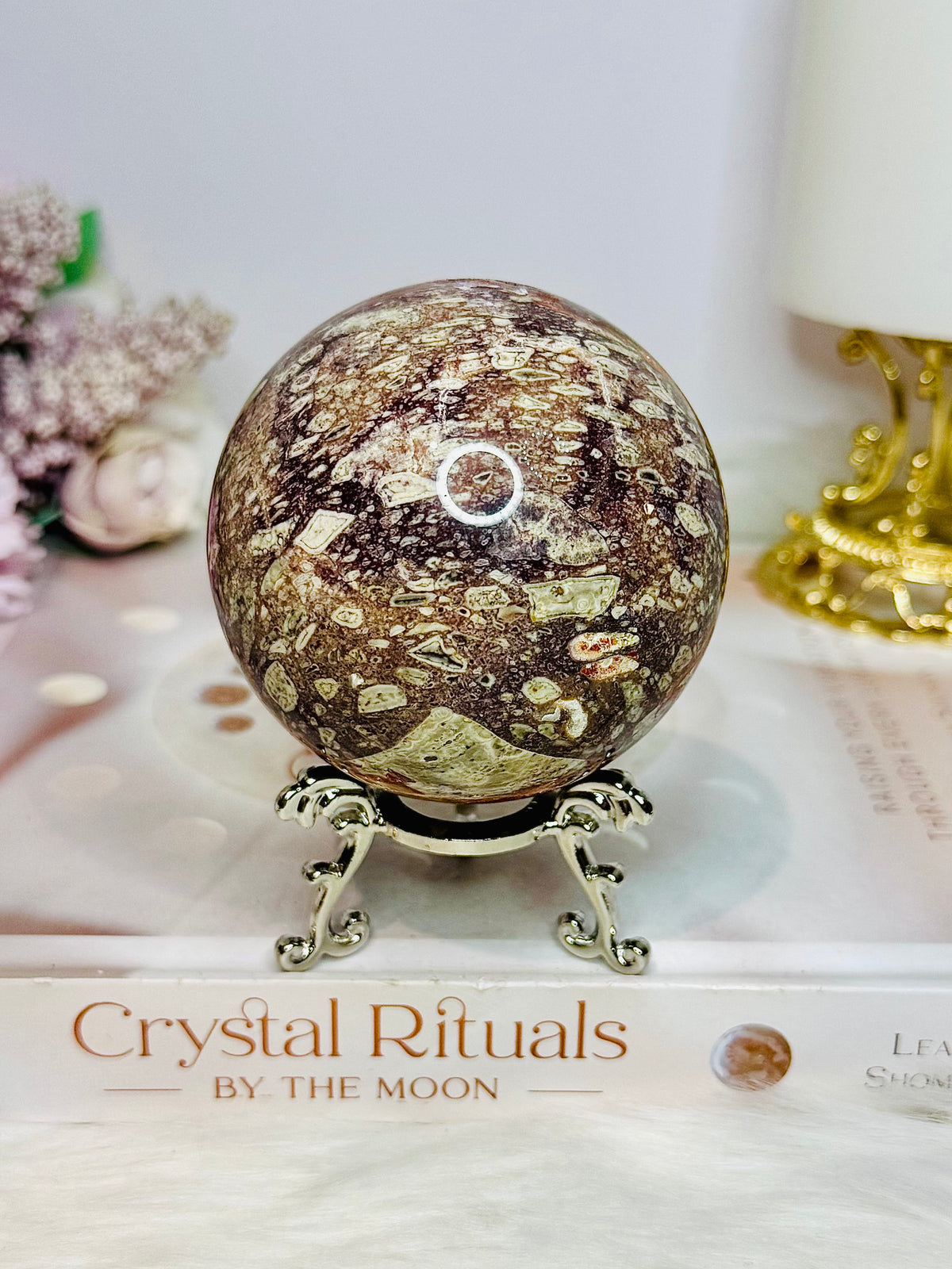 Large Money Agate Sphere on Stand 423g