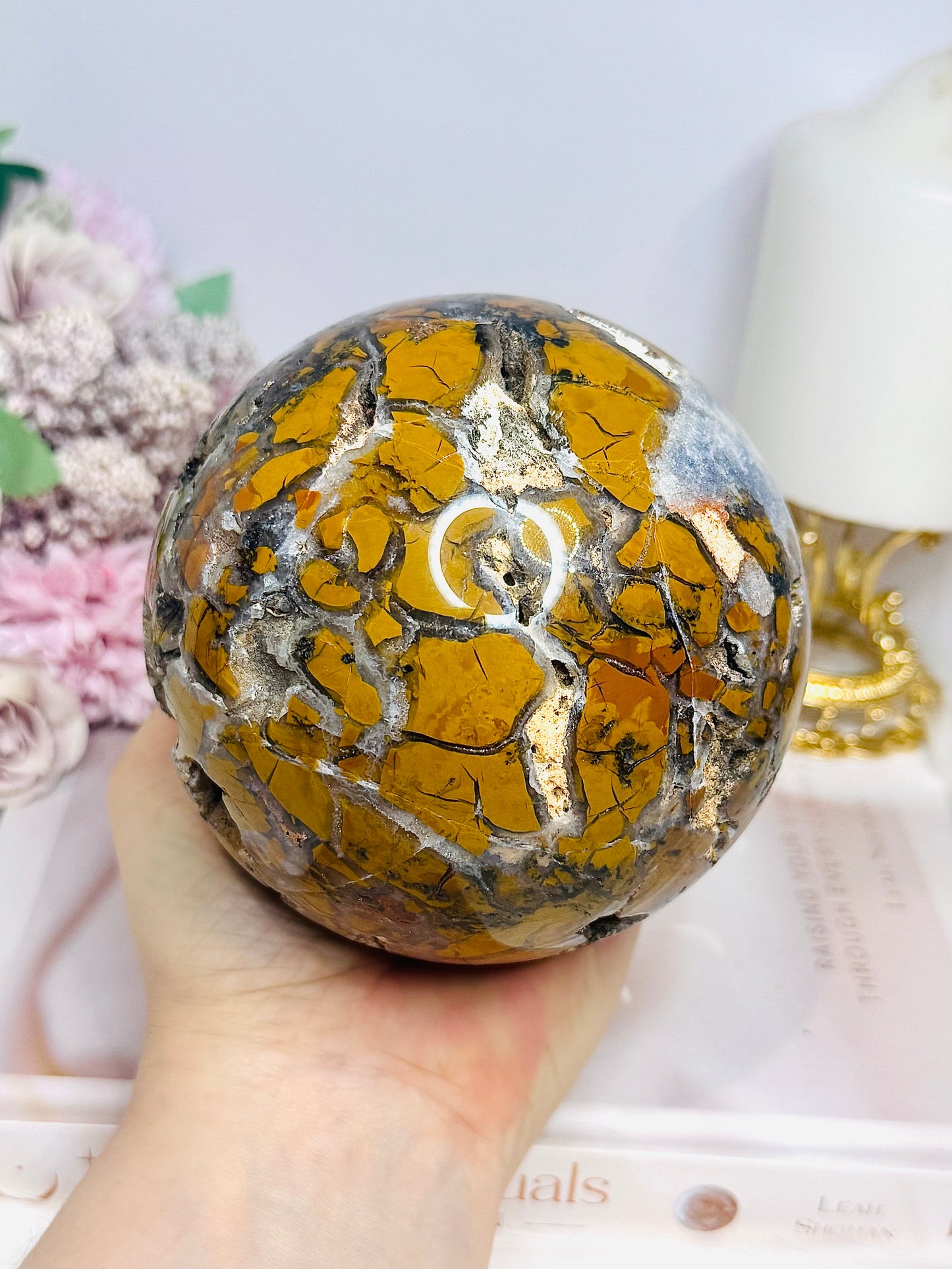 Large Brecciated Jasper Druzy Sphere On Stand 1.38KG