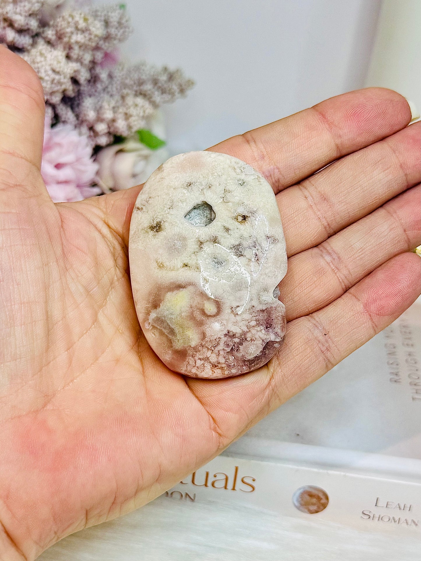 Pink Amethyst Druzy Palm Stone (stand is display only)