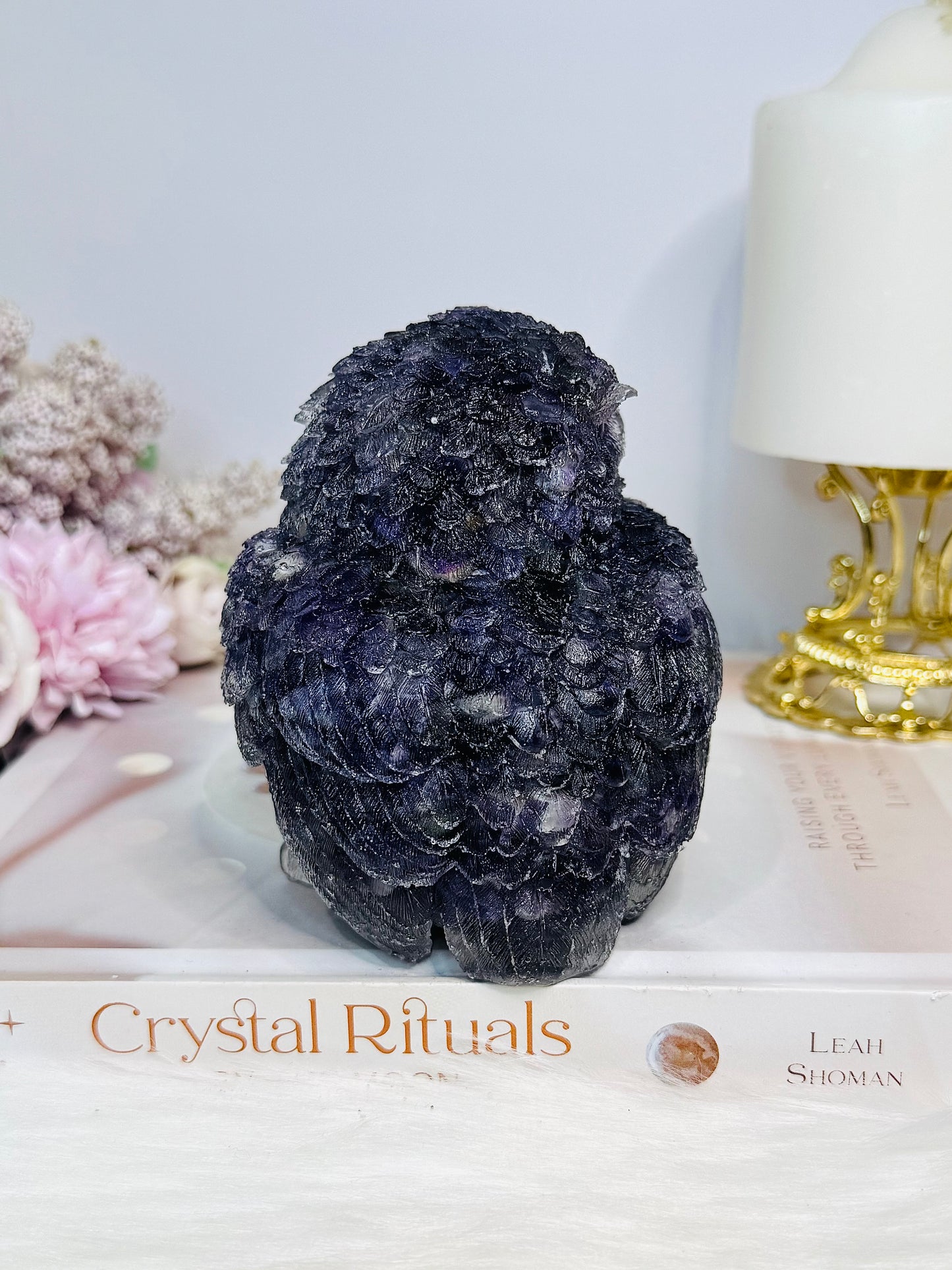 Large Amethyst Filled Resin Owl 10cm 621g