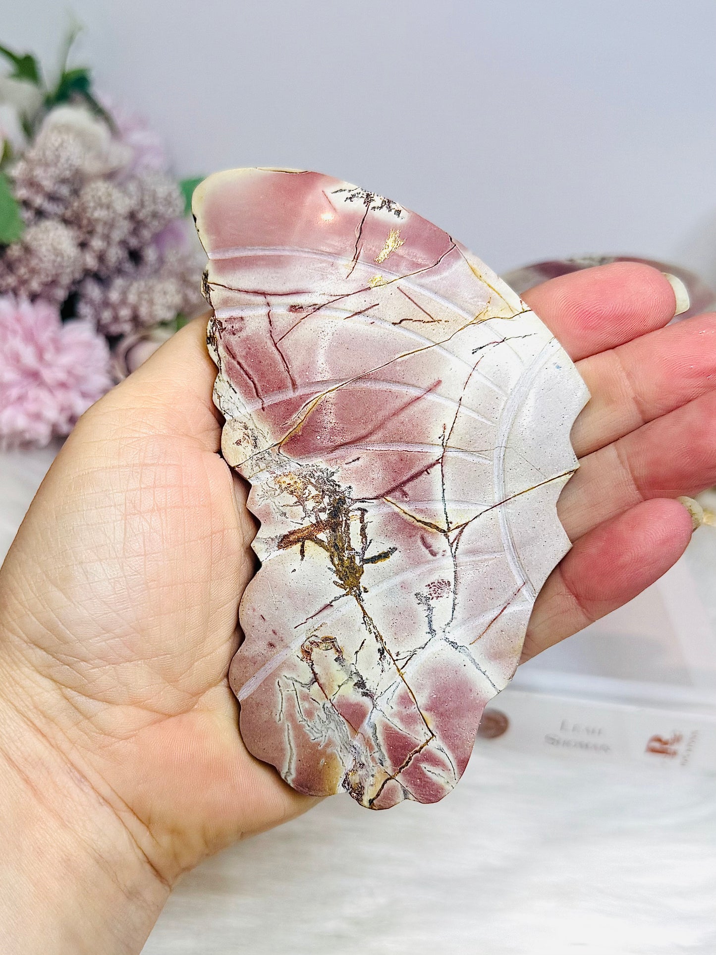 Pink Agate Wings on Stands 12cm