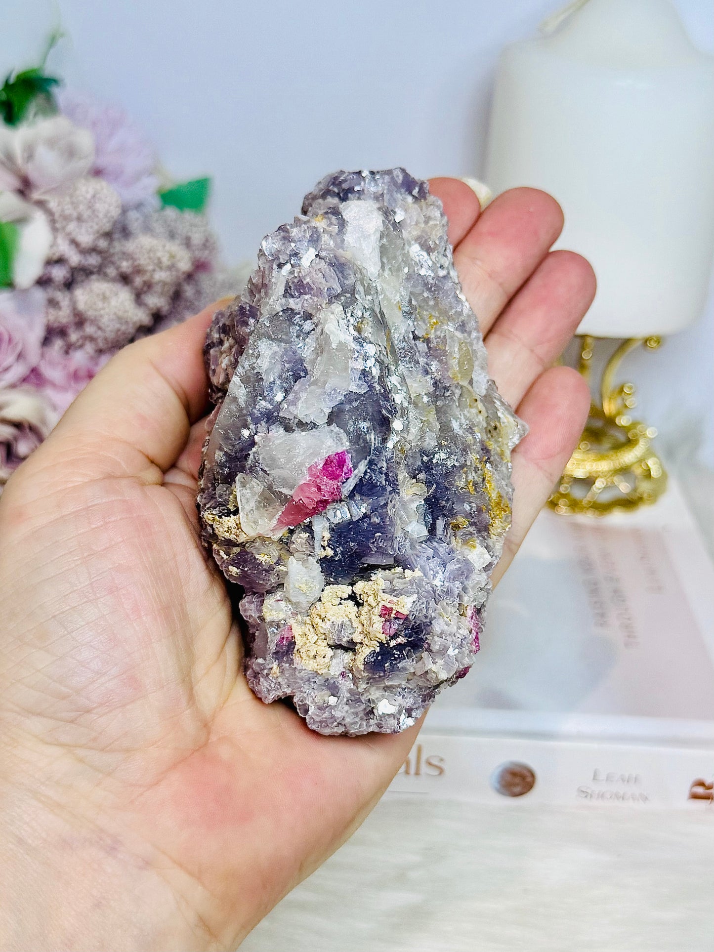 Natural Pegmatite | Unicorn Stone (Lepidolite, Pink Tourmaline, Smoky Quartz and Cleavelandite) Specimen 10.5cm 310g