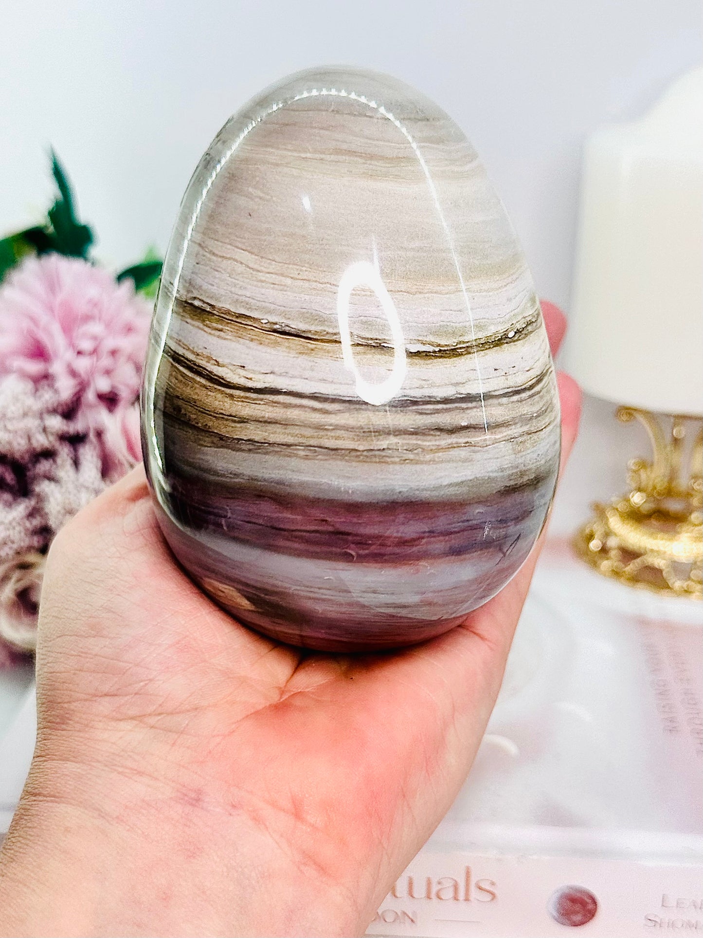 The Most Absolutely Gorgeous Large 791gram Jasper Carved Egg On Stand