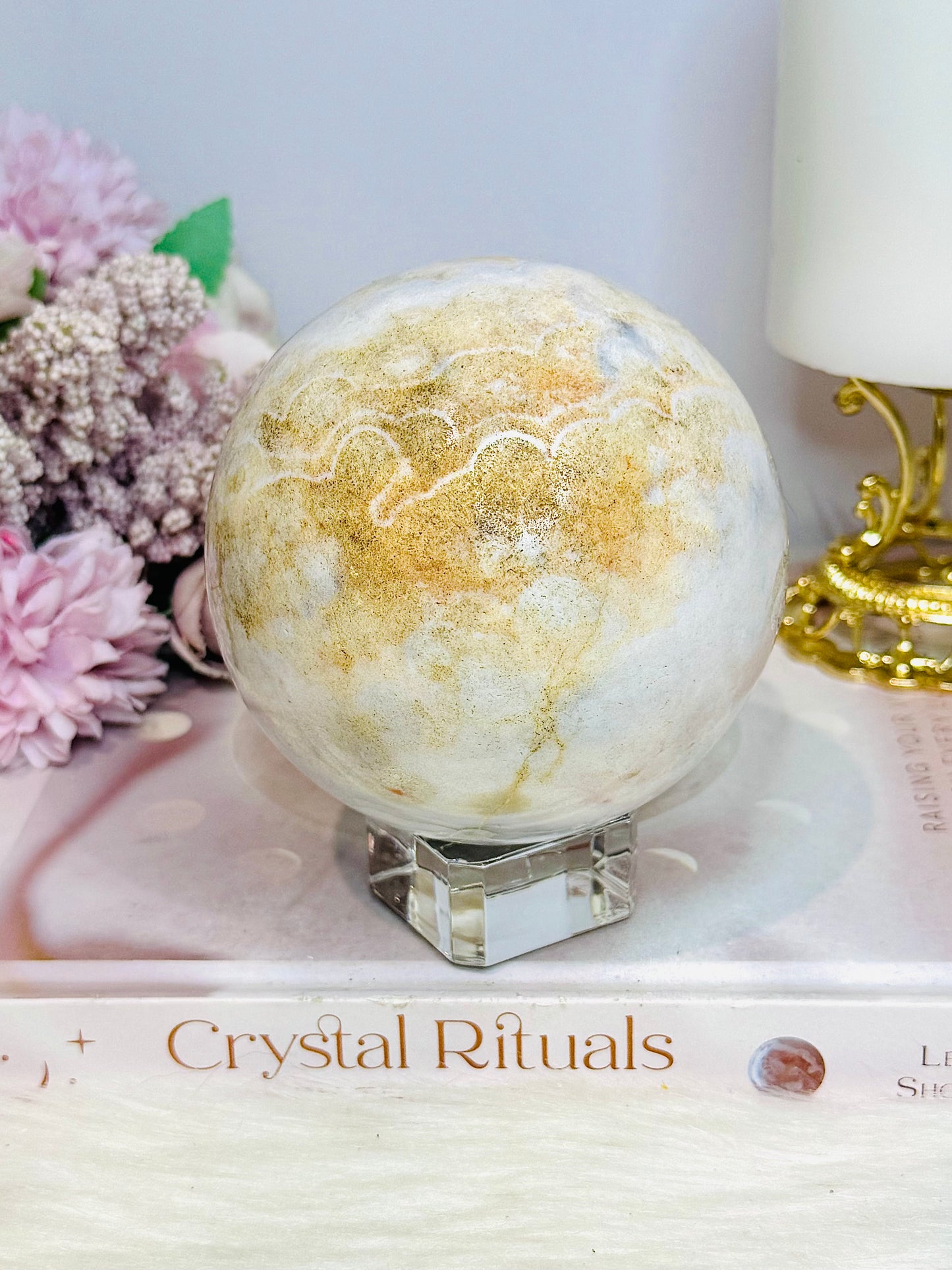 Large Agate Sphere with Blue Hues on Stand 860g