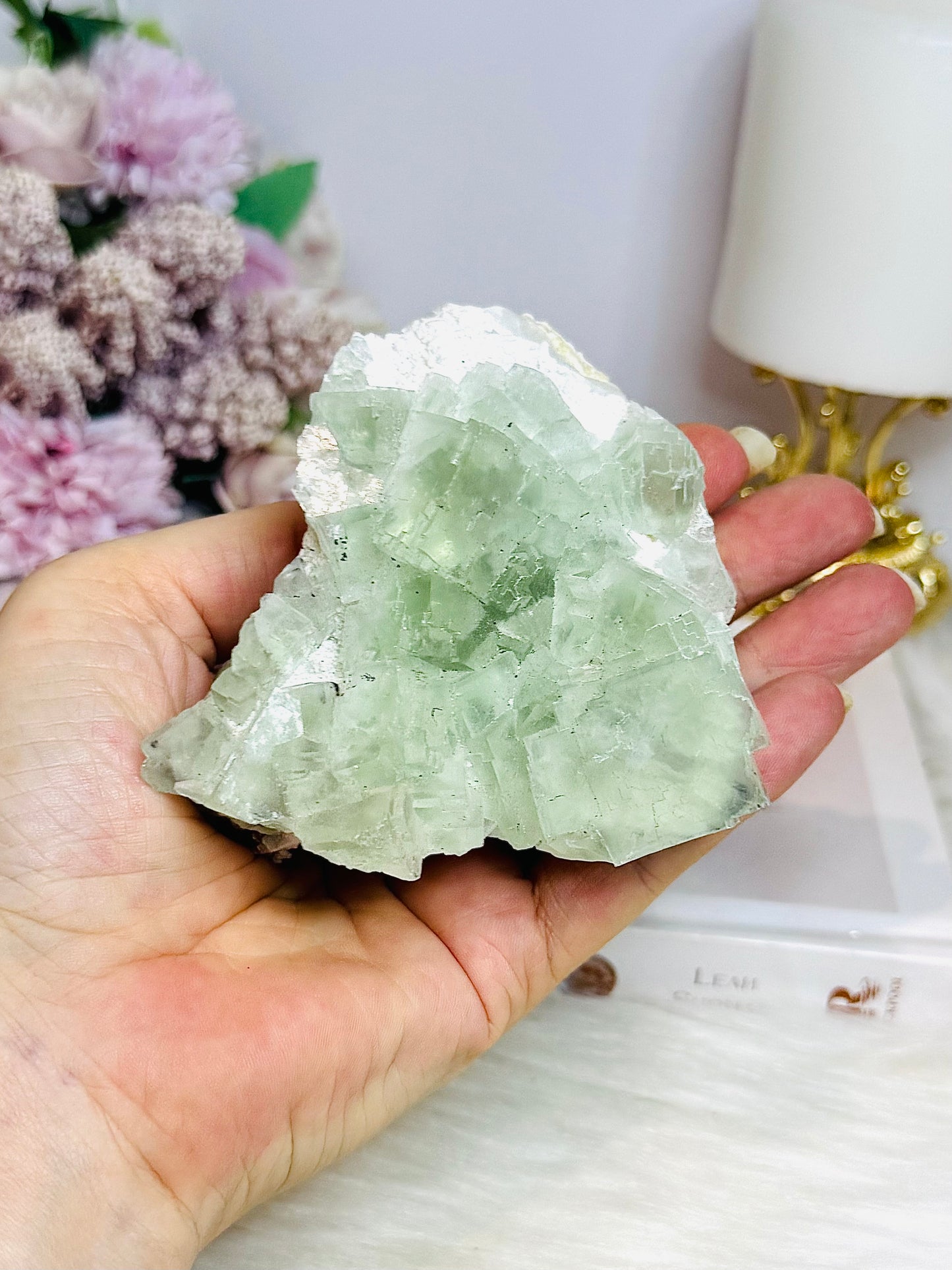 Light Green Transparent Cubed Fluorite Specimen 8cm 364g