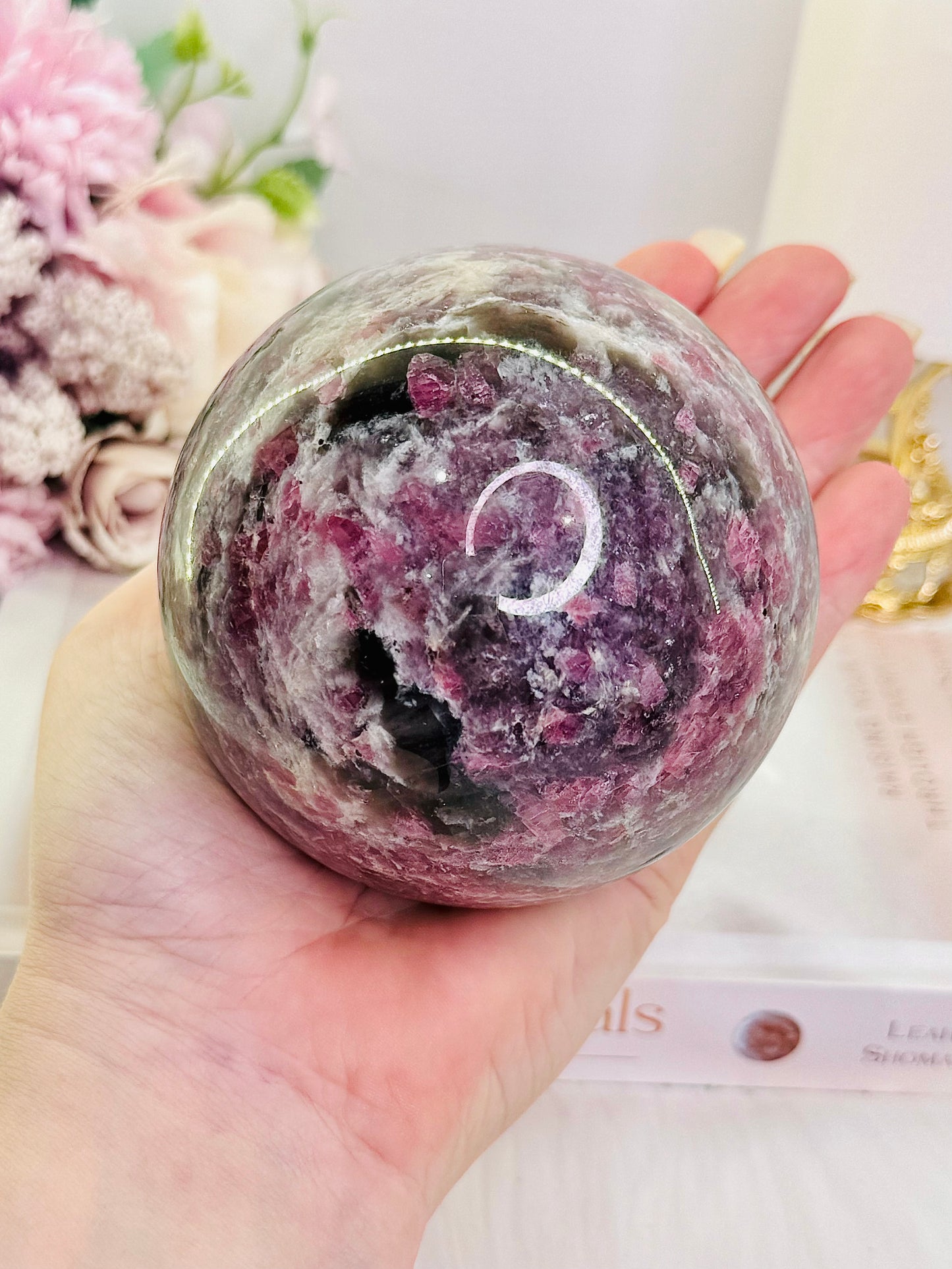 Large High Grade 624gram Pink Tourmaline Sphere On Stand