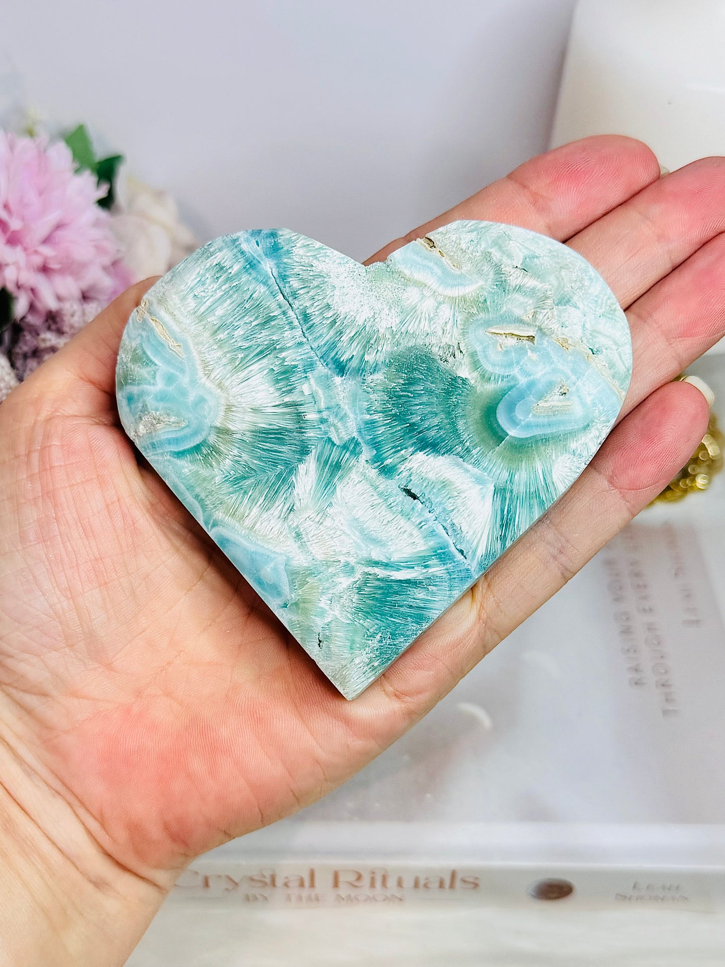 High Grade Blue Caribbean Calcite Carved Heart 9cm