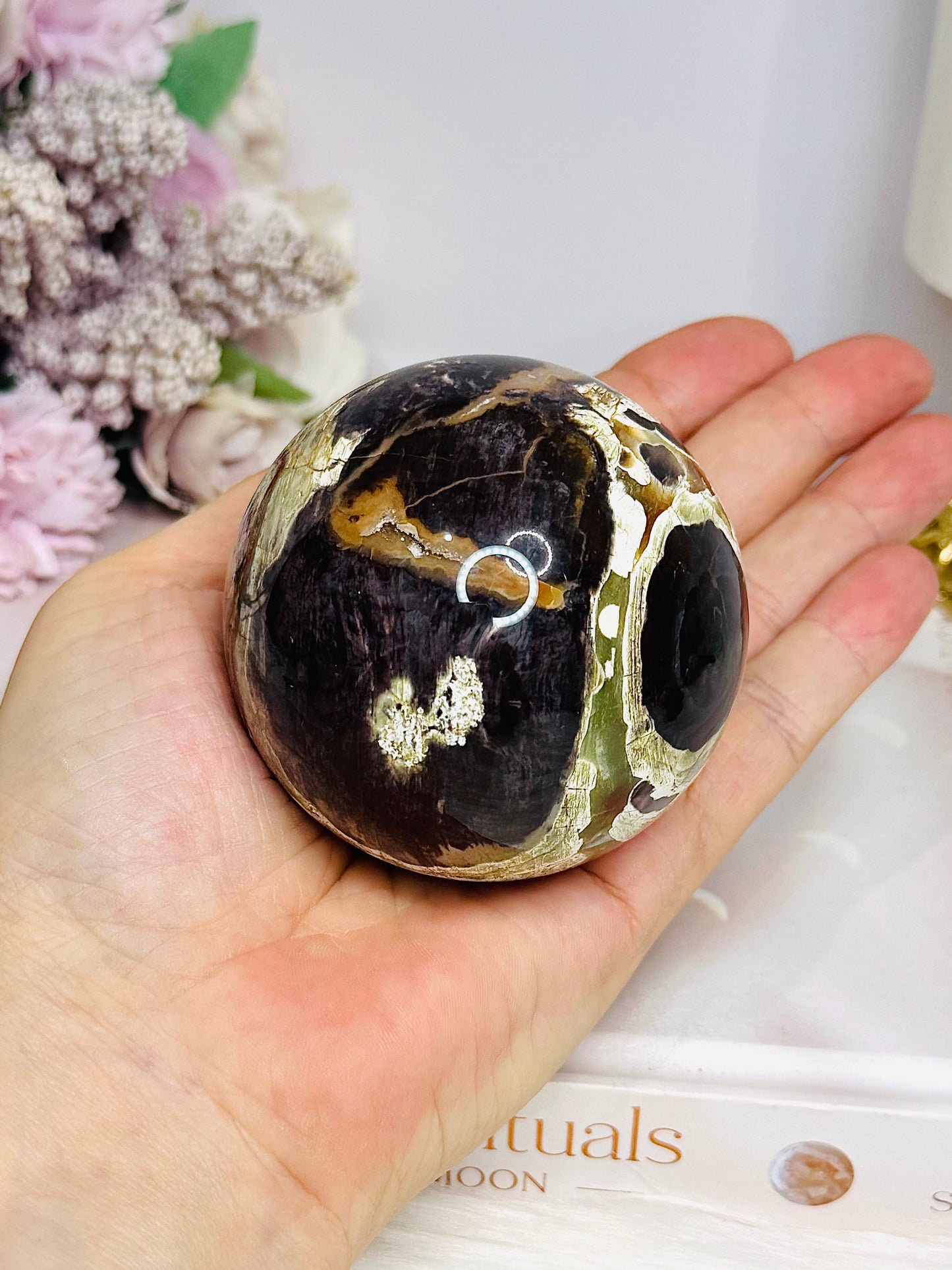 Large Money Agate Sphere on Stand 354g