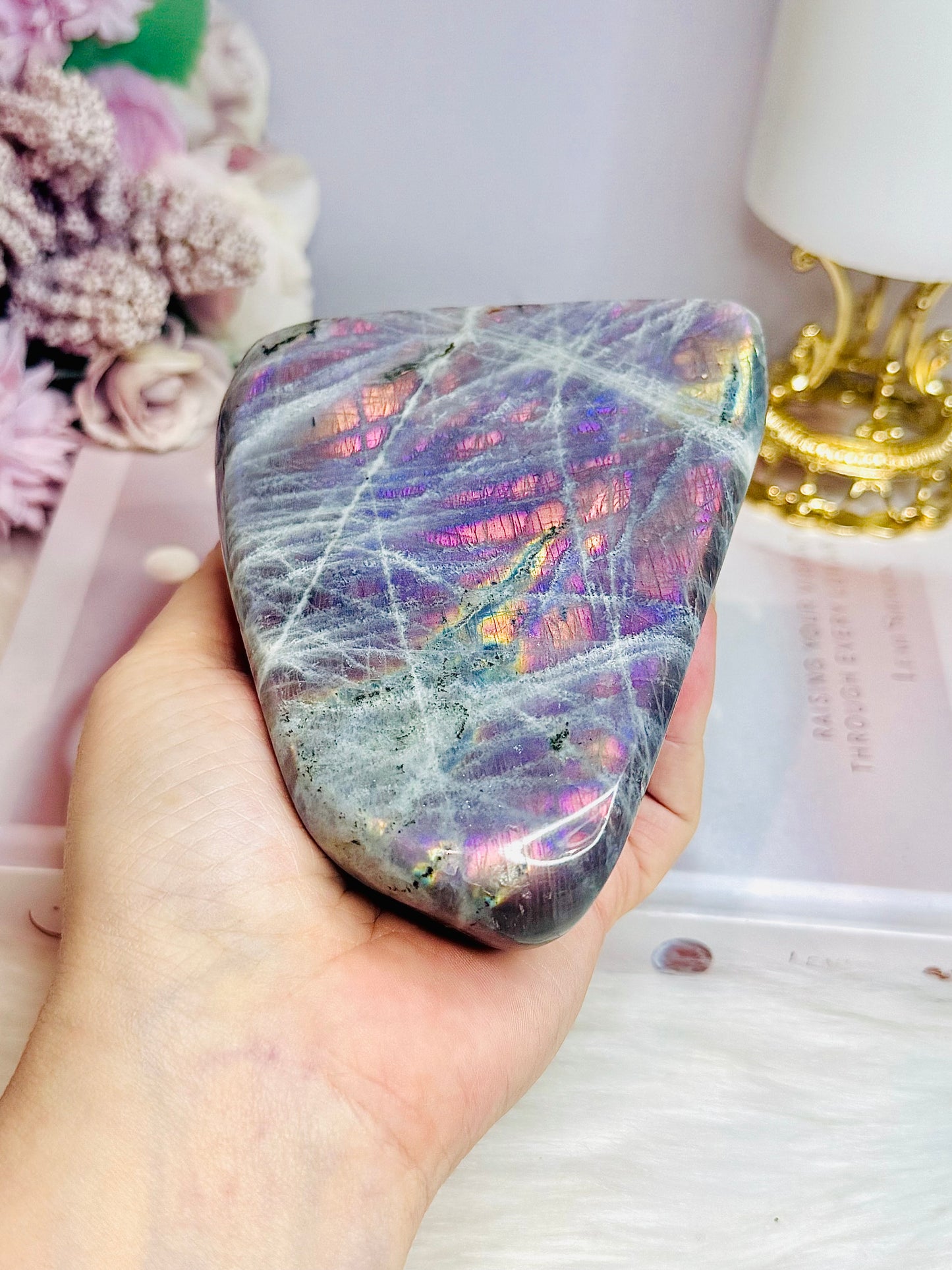 Large Polished Pink & Purple Flash Labradorite Freeform