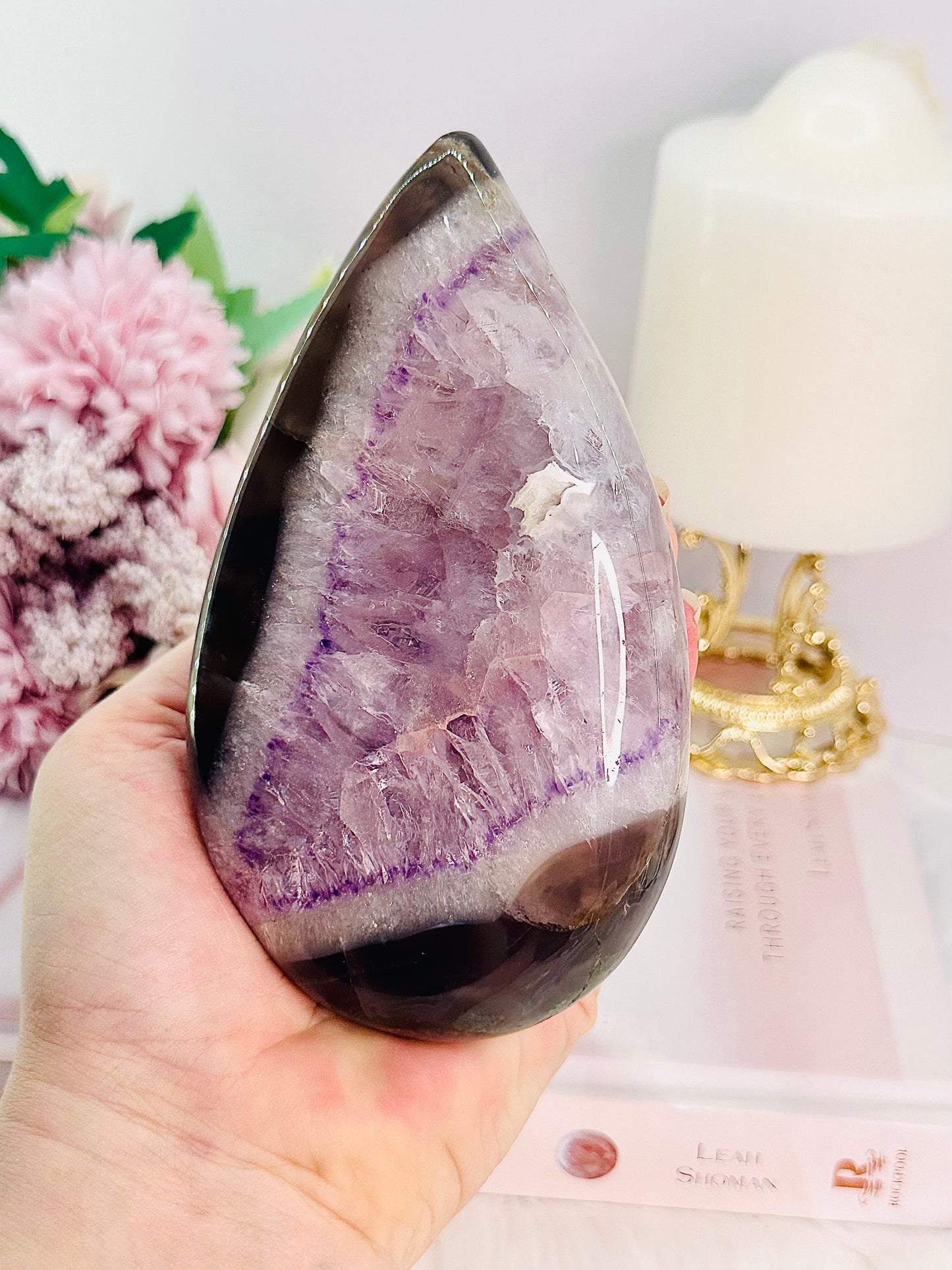 Classy & Fabulous 13cm Chunky Amethyst Agate Teardrop | Flame From Brazil On Stand