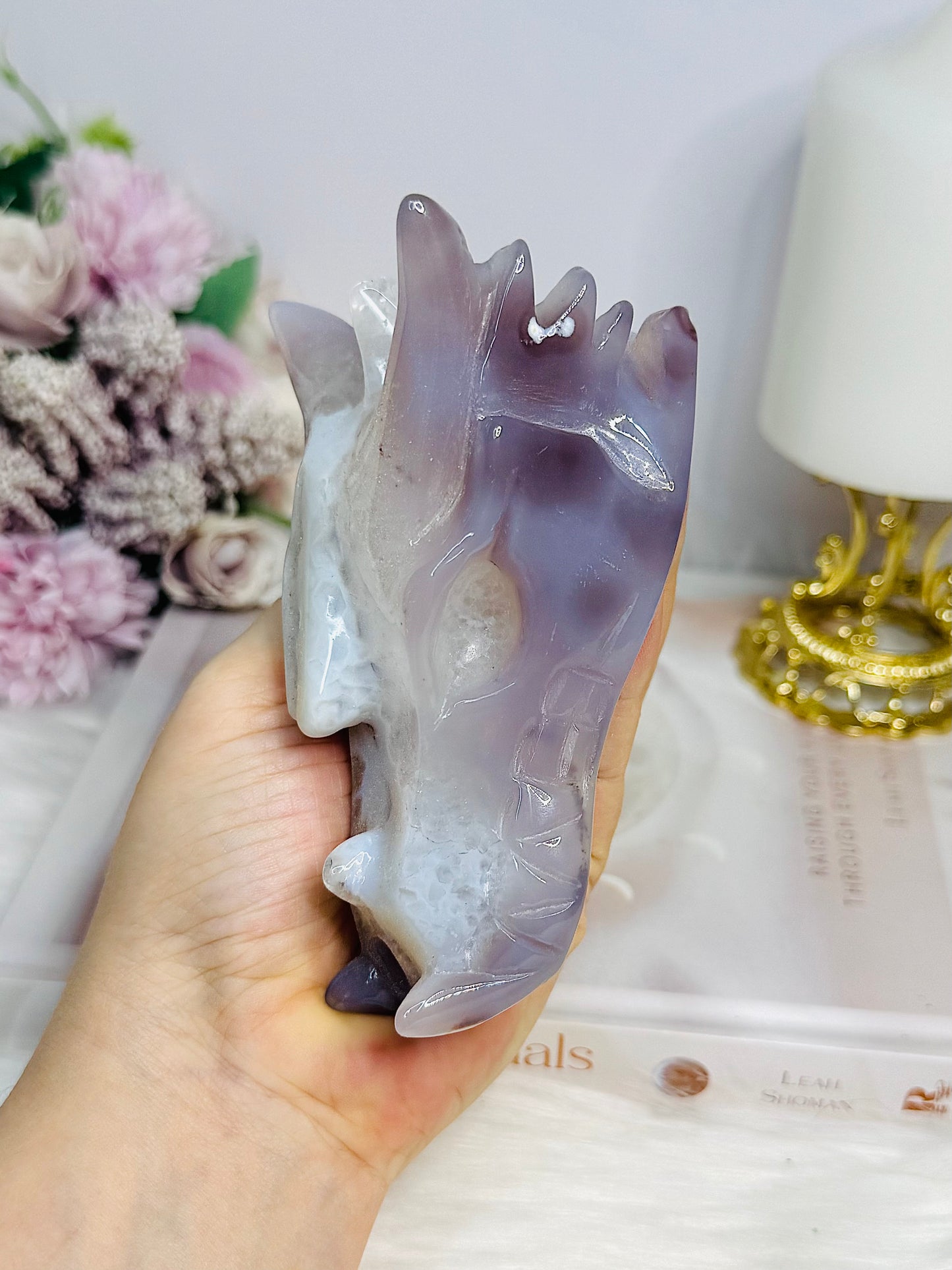 Large Druzy Agate Carved Dragon Head 11cm