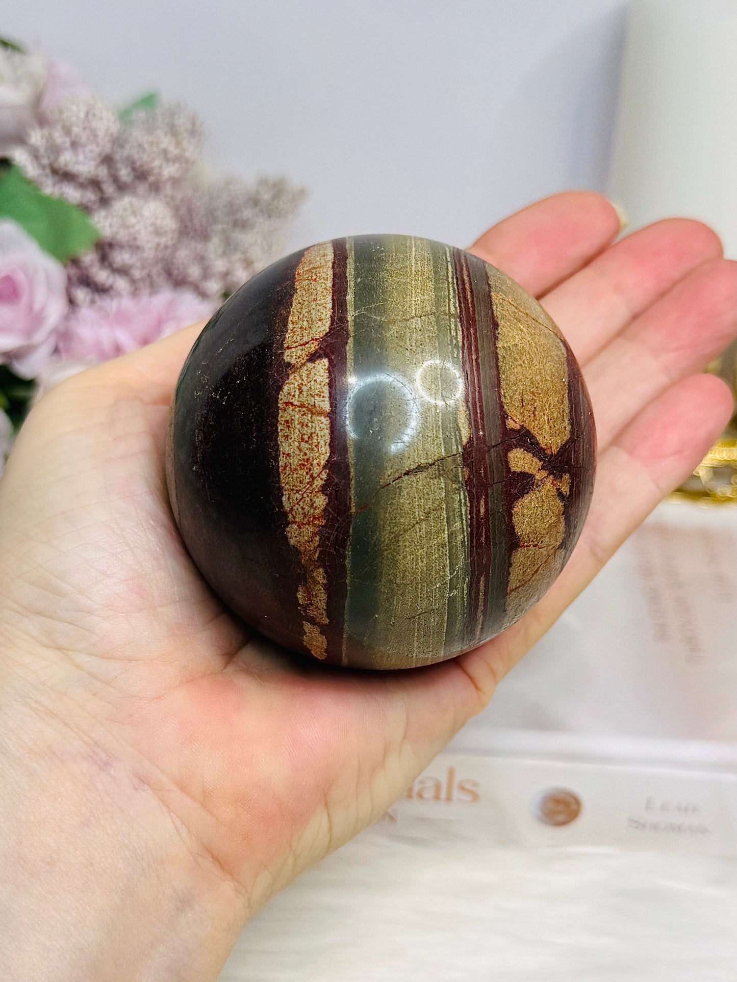 Large Zebra Rock Sphere on Stand 452g