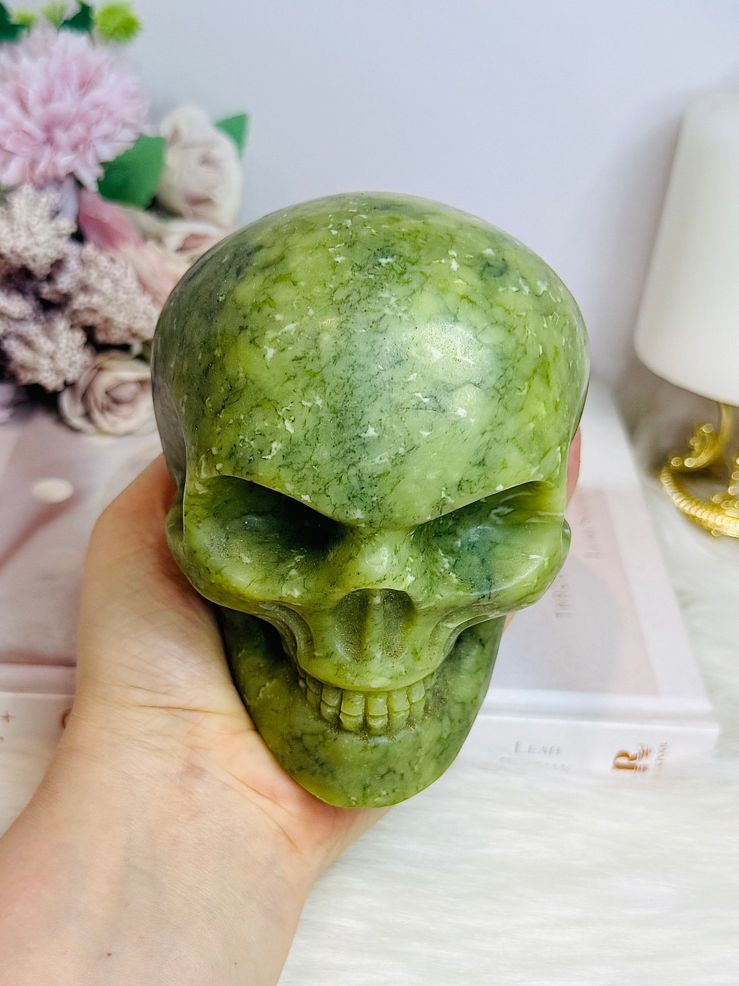 Huge Green Jade Carved Skull 1.25KG
