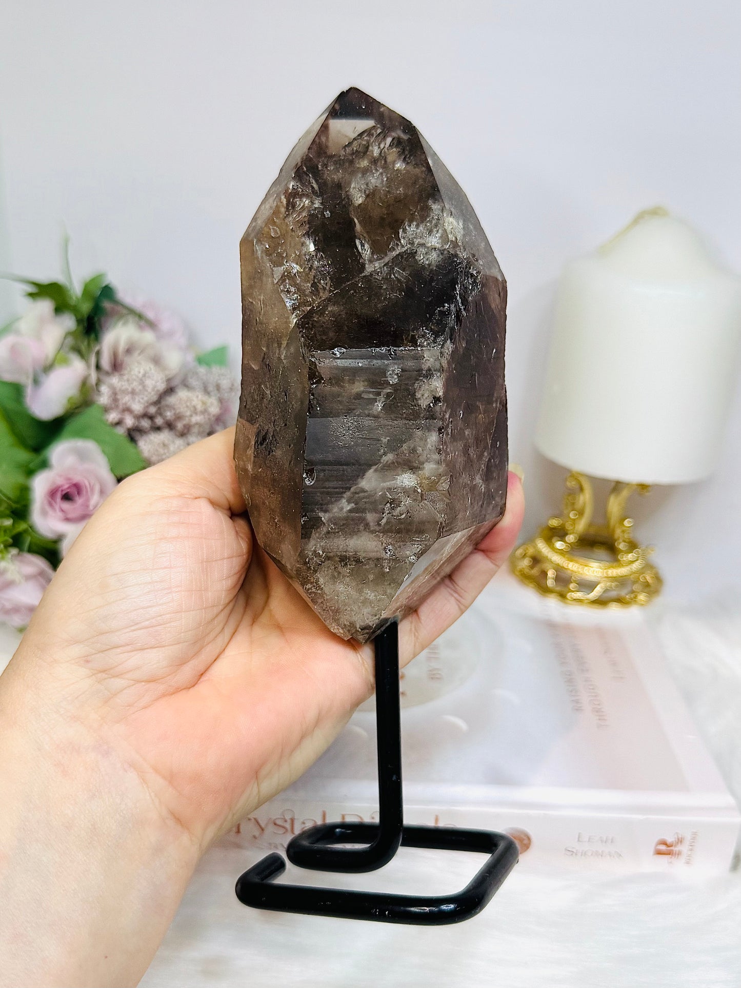 Large Smokey Lemurian Quartz Freeform on Stand 20cm 770g