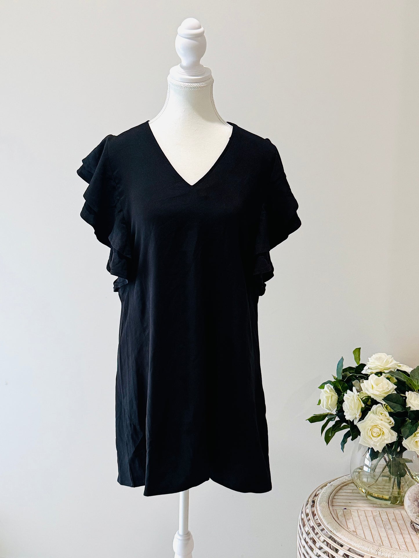 Black Dress with Ruffle Sleeves Size Medium