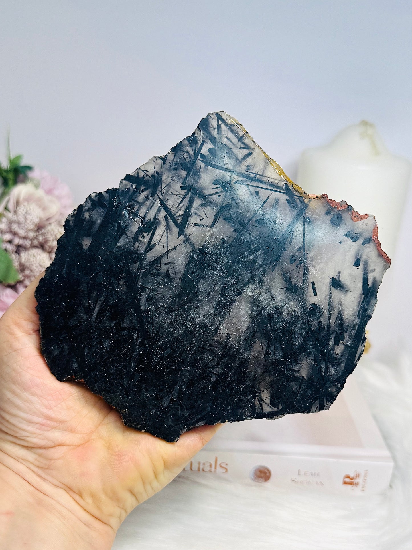 Black Tourmaline in Quartz Slab on Stand 13cm