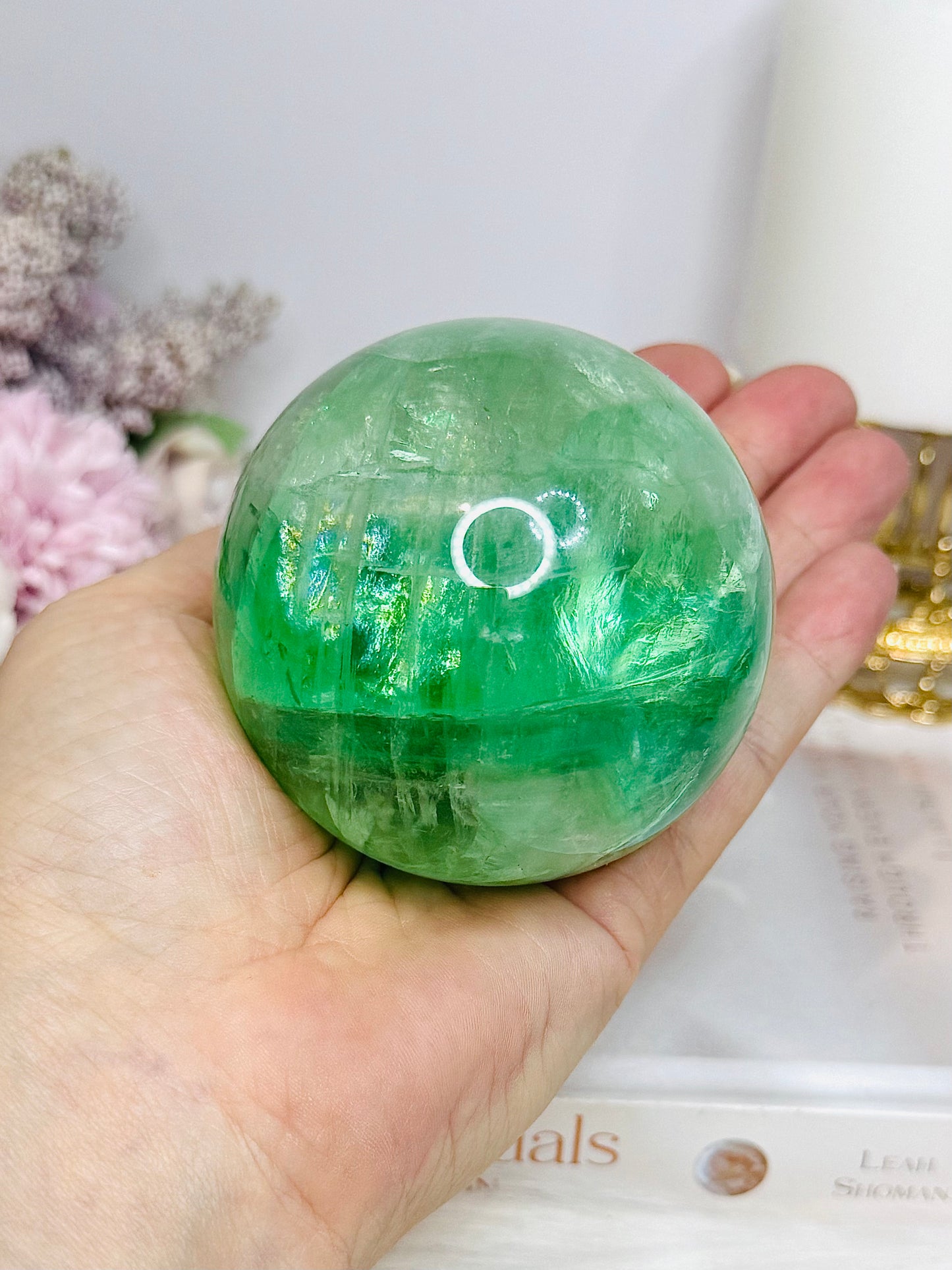 Large Green Fluorite Sphere Full of Rainbows 557g