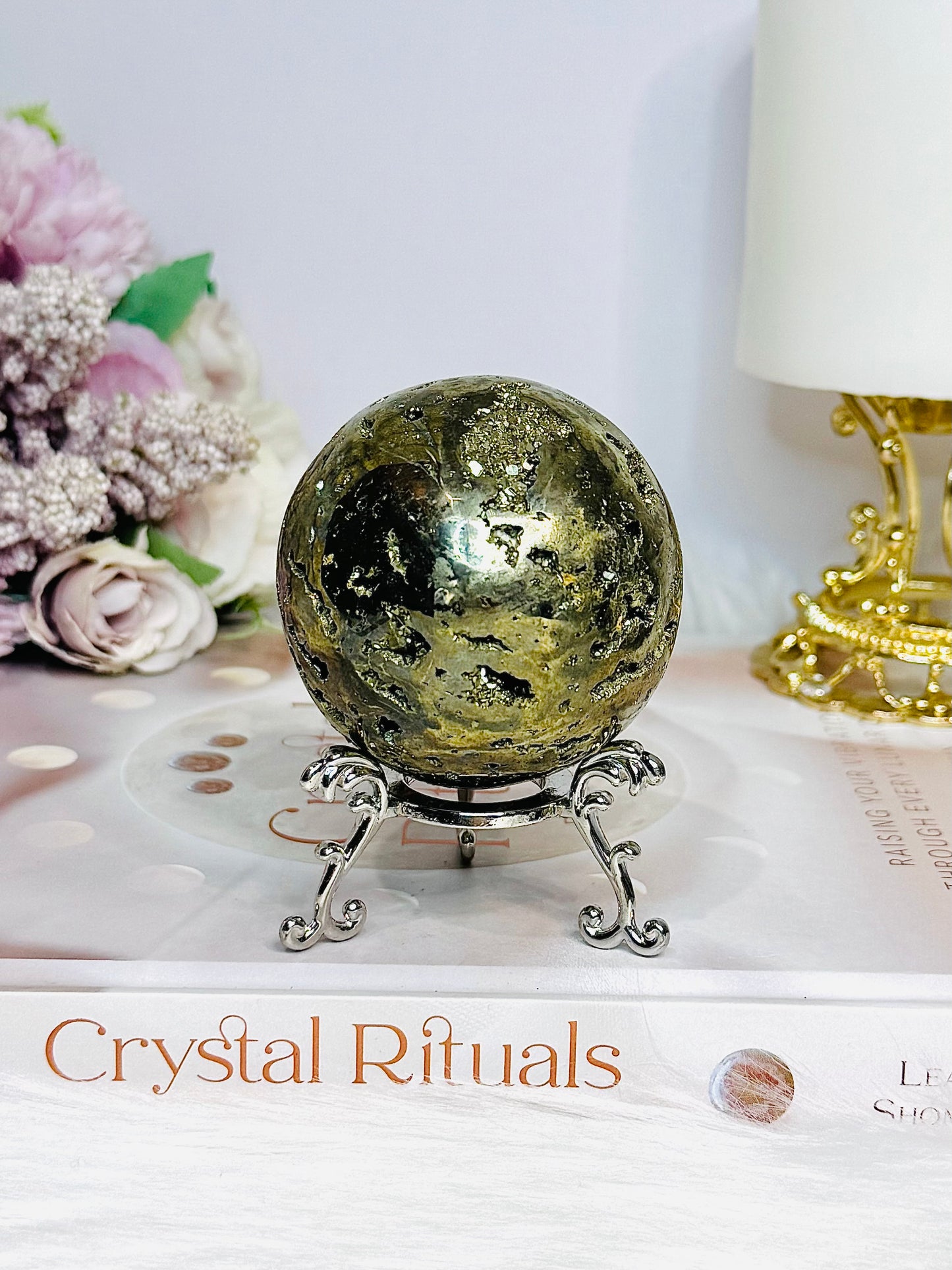 Large Druzy Pyrite Sphere on Stand 426g