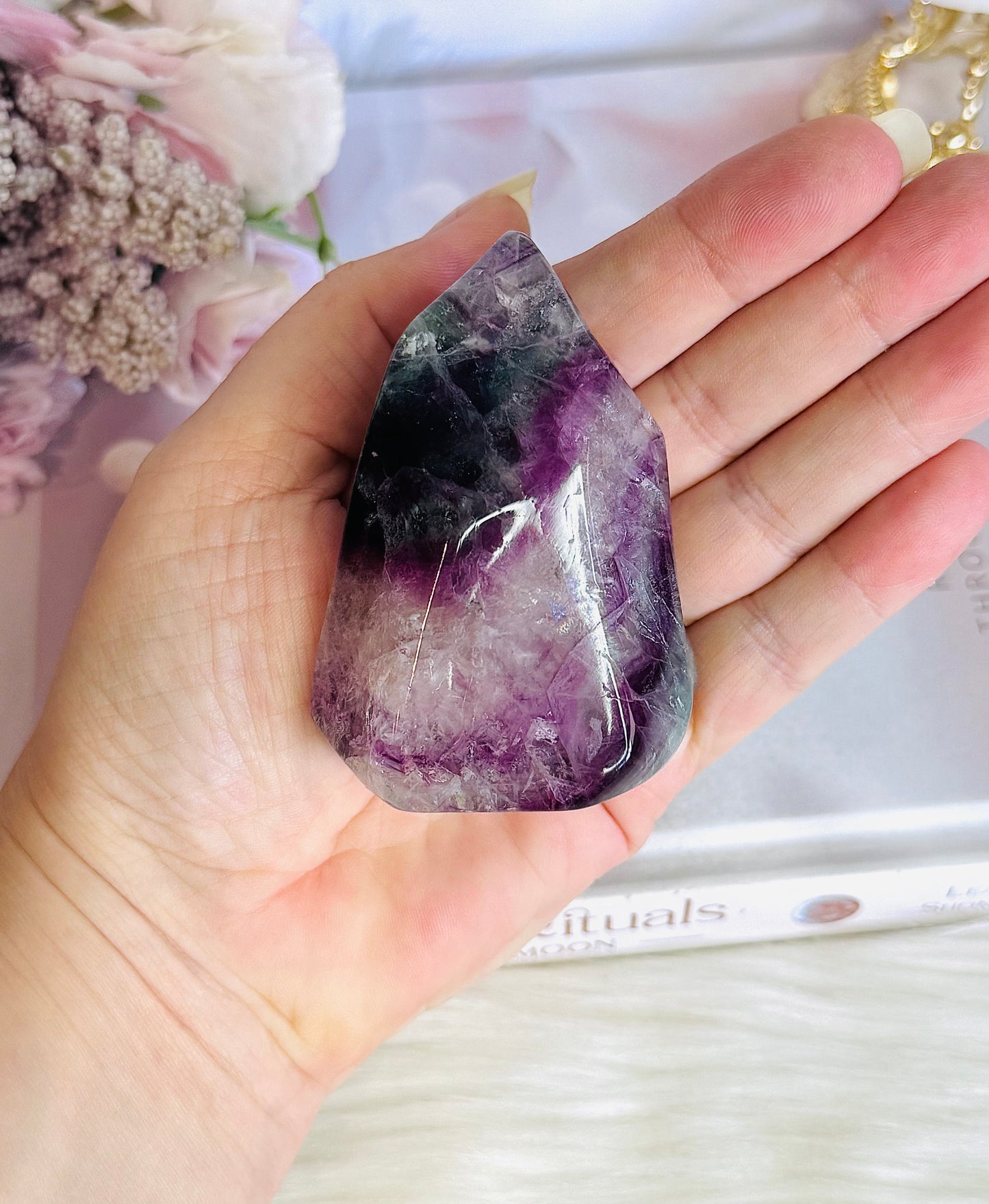 High Grade Rainbow Fluorite Flame with Rainbows 232grams
