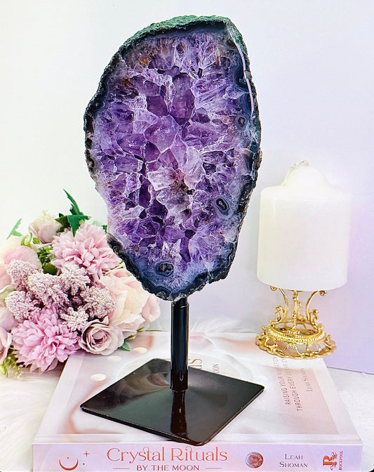 Classy & Fabulous High Grade Amethyst Chunky Slab On Stand From Brazil 27cm Tall 1.47KG Of Beauty