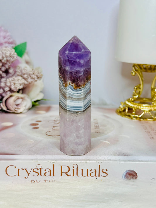 Amethyst X Mexican Lace Agate Tower 10cm