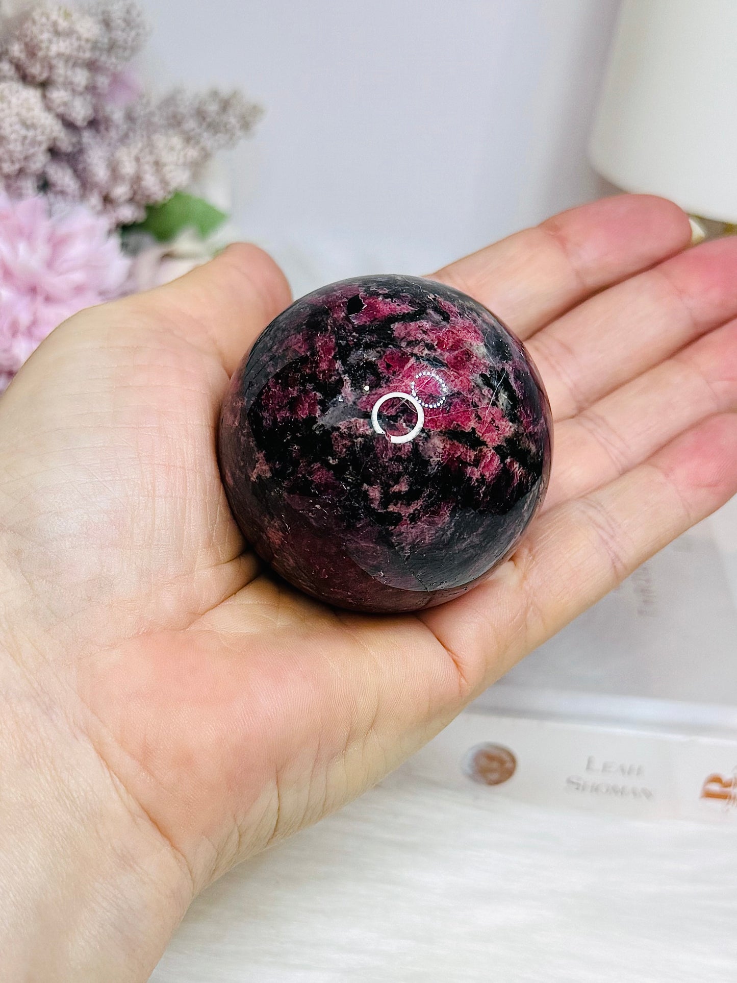 High Grade Rhodonite Sphere on Stand 270g