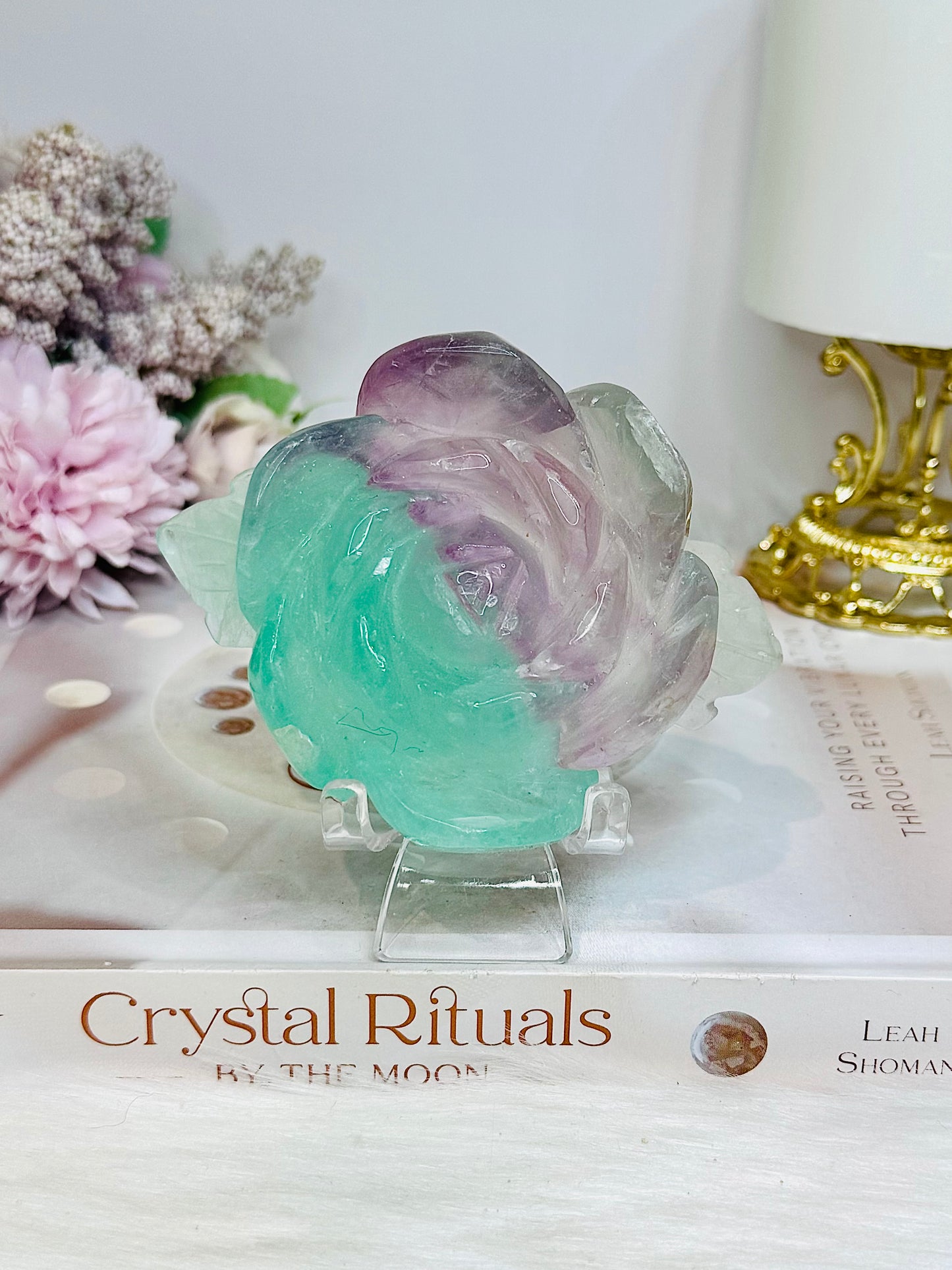 Large Watermelon Fluorite Carved Flower | Rose 10cm