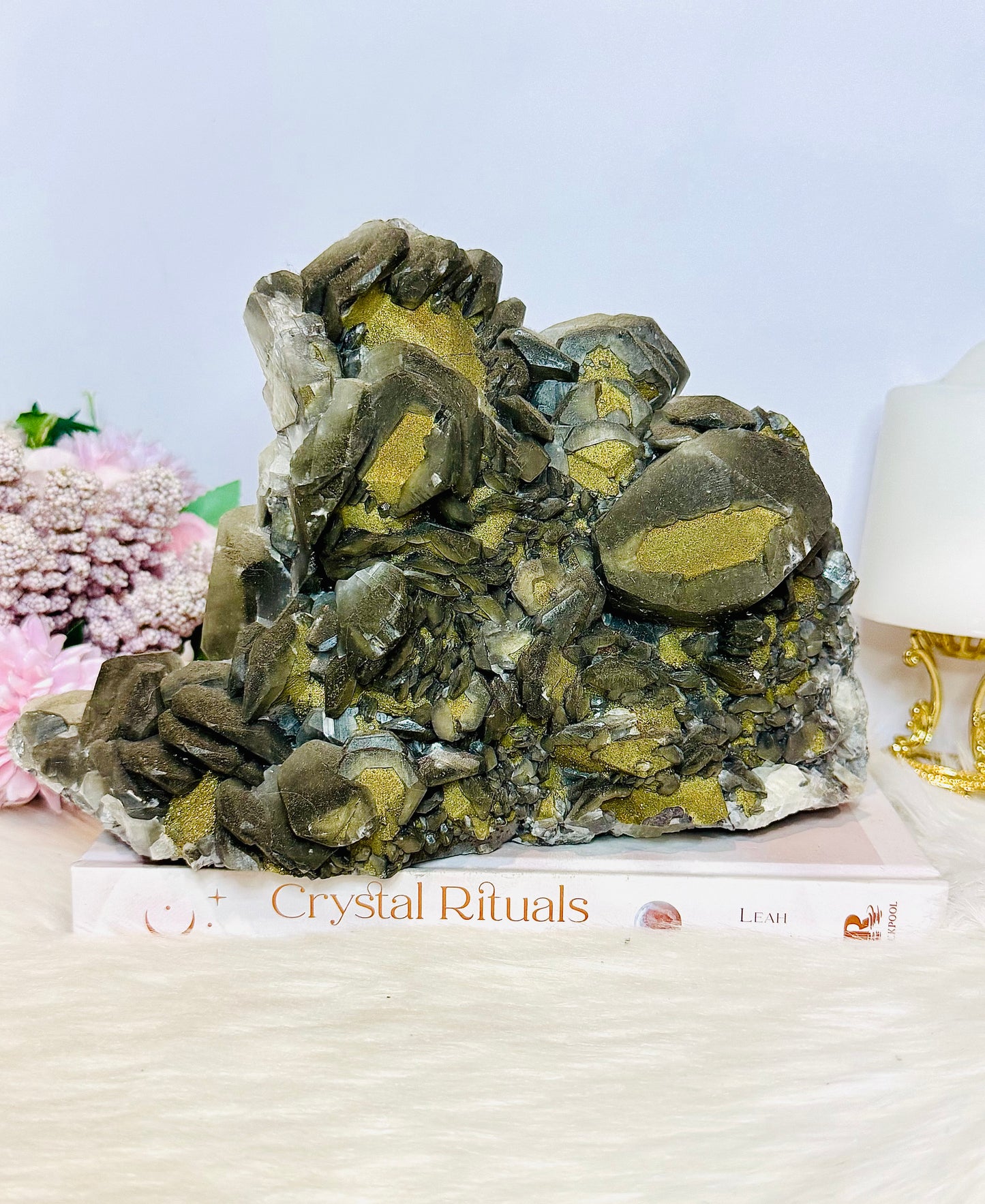 A Collectors Piece ~ Huge Black Benz Calcite Specimen with Pyrite 23cm 2.5KG