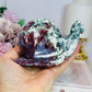 Red & Green Moss Agate Carved Large Snail 14cm