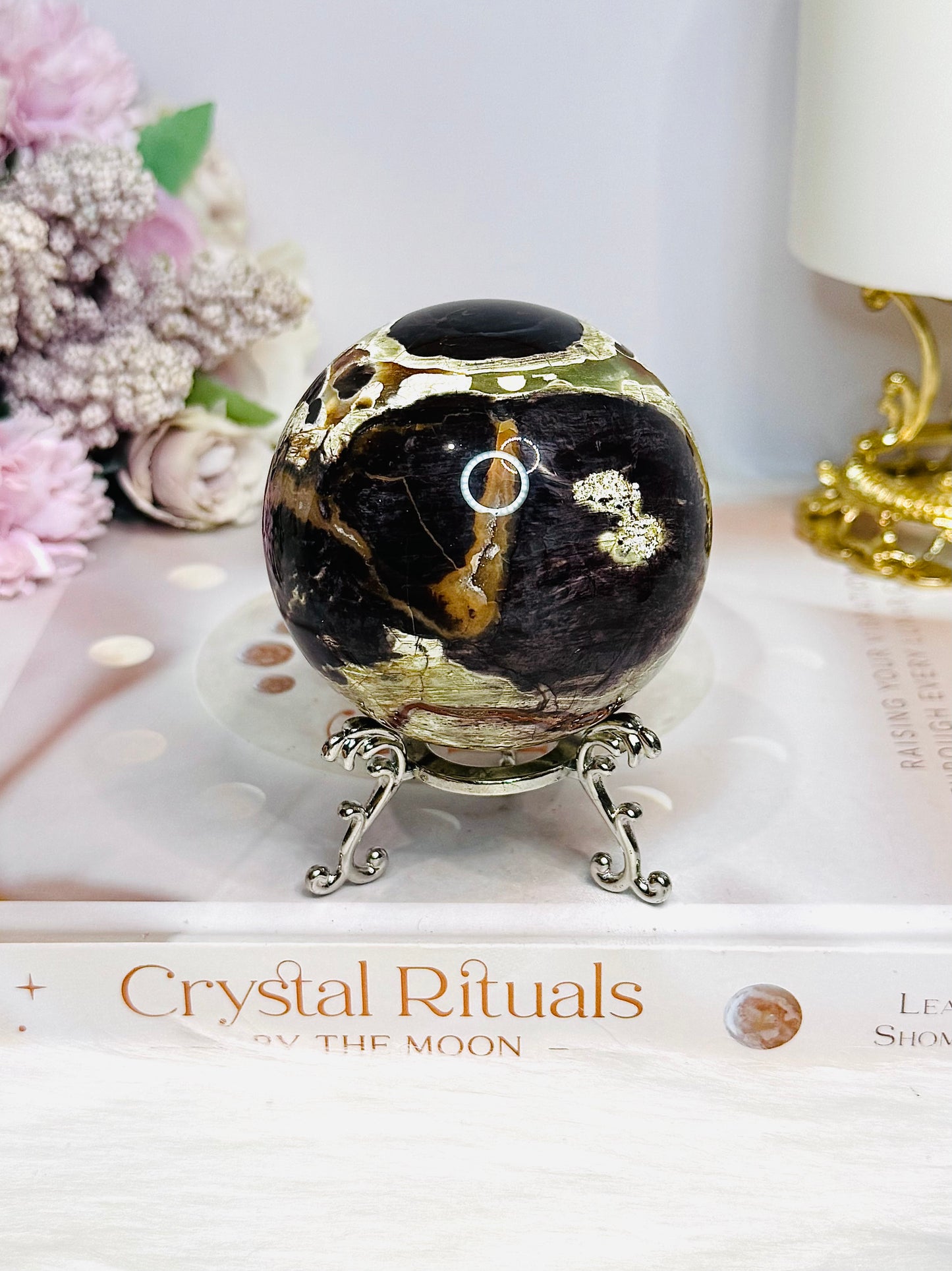 Large Money Agate Sphere on Stand 354g
