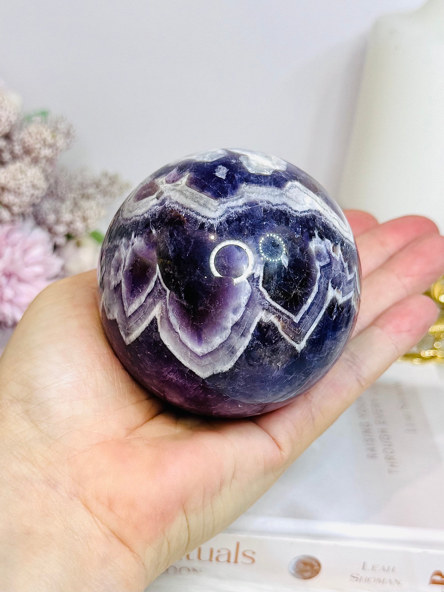 Large Chevron Amethyst Sphere on Stand 562g