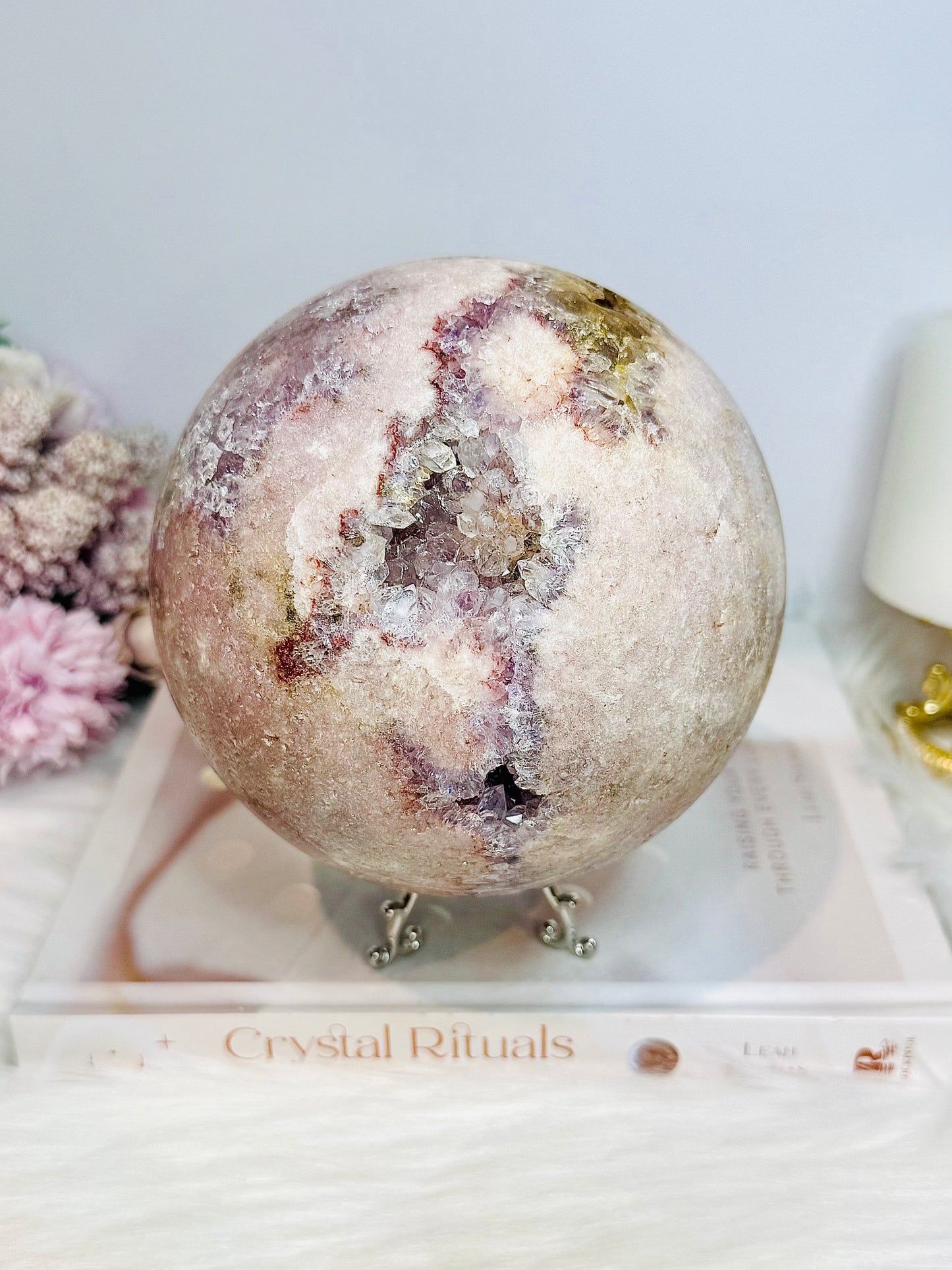 A Collectors Piece ~ Huge Druzy Pink Amethyst High Grade Sphere On Stand 2.7KG 12cm