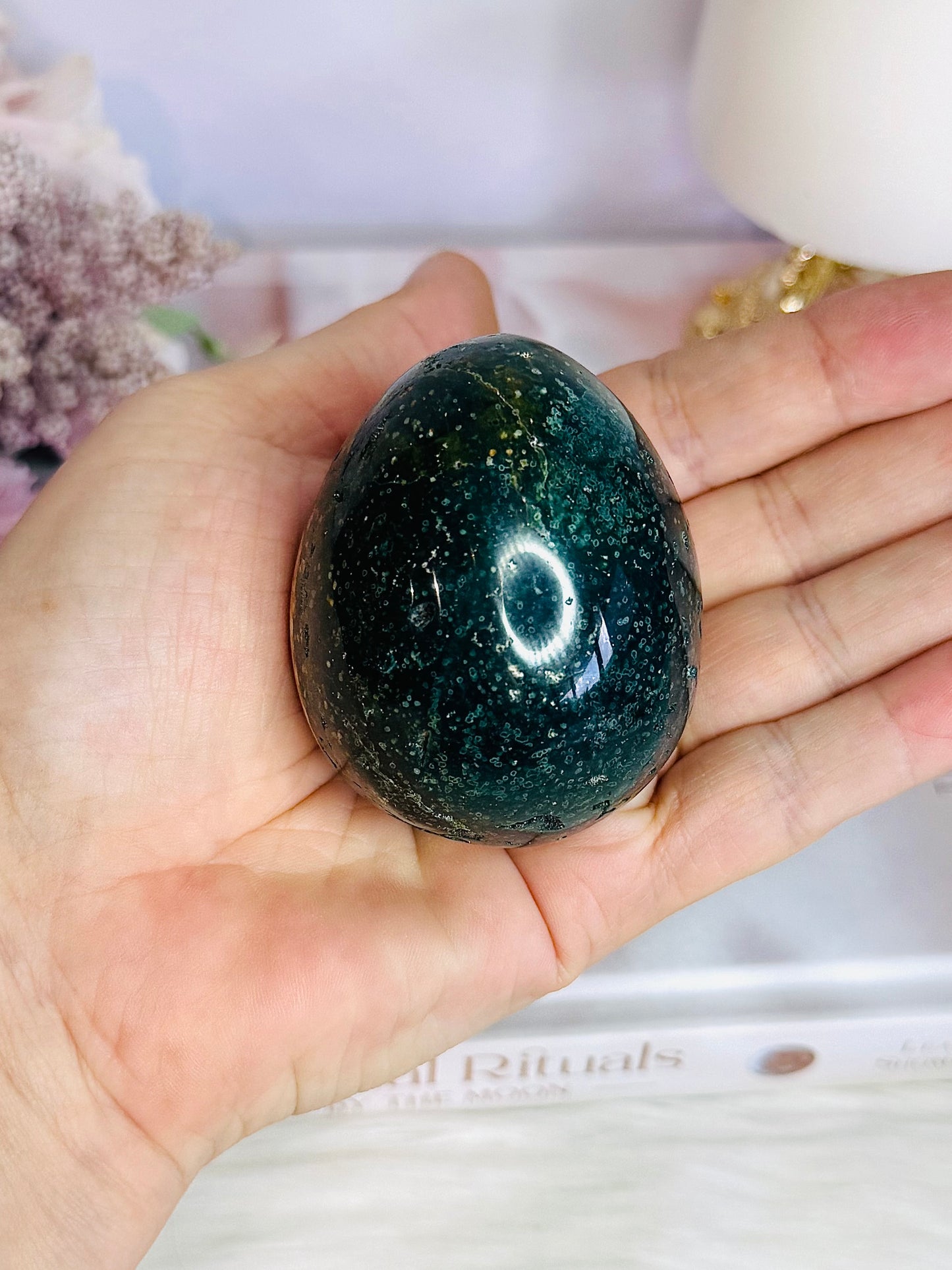 Beautiful Natural Ocean Jasper Carved Egg On Stand