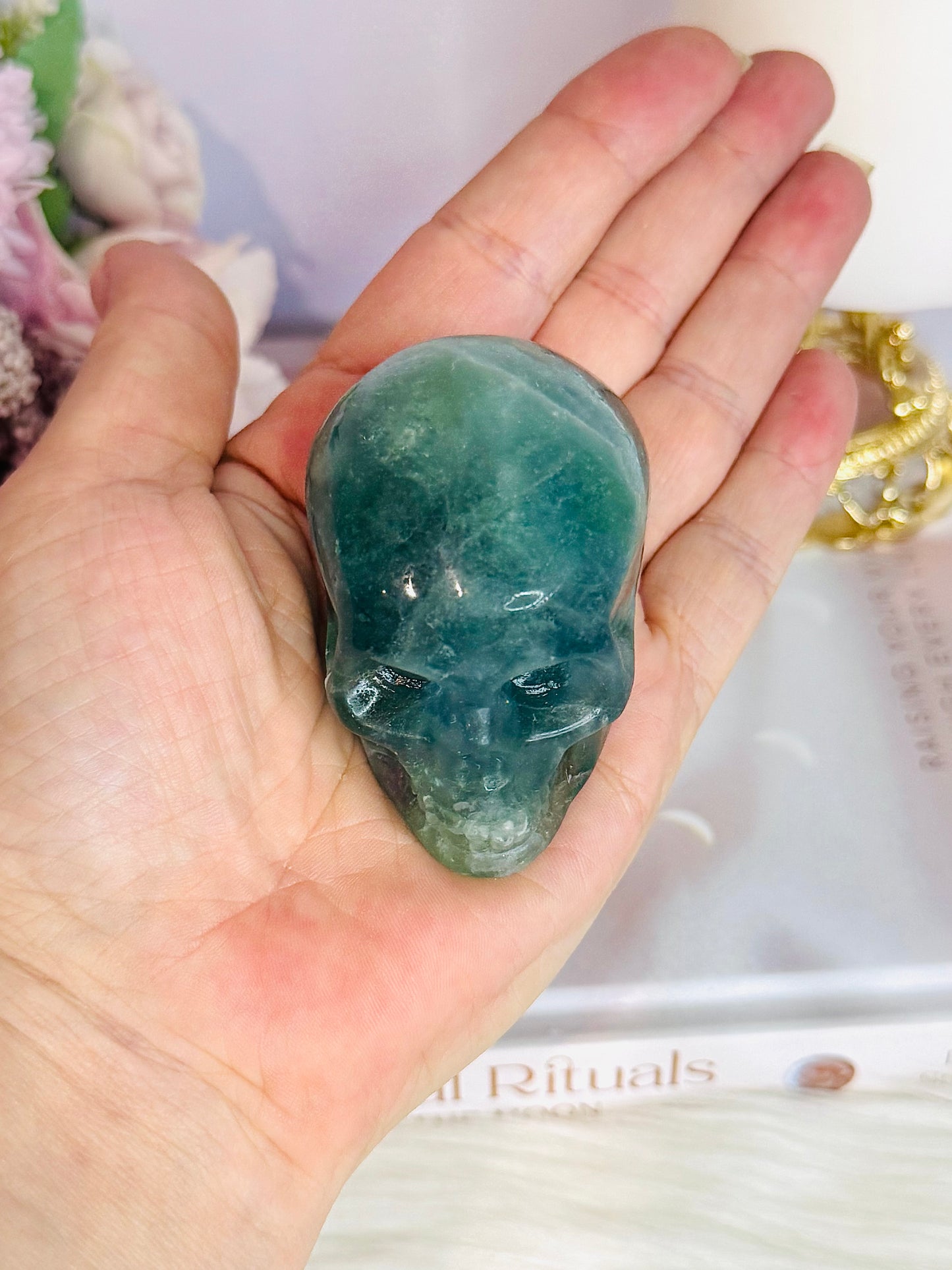 Beautiful Green Fluorite Carved Skull 7cm