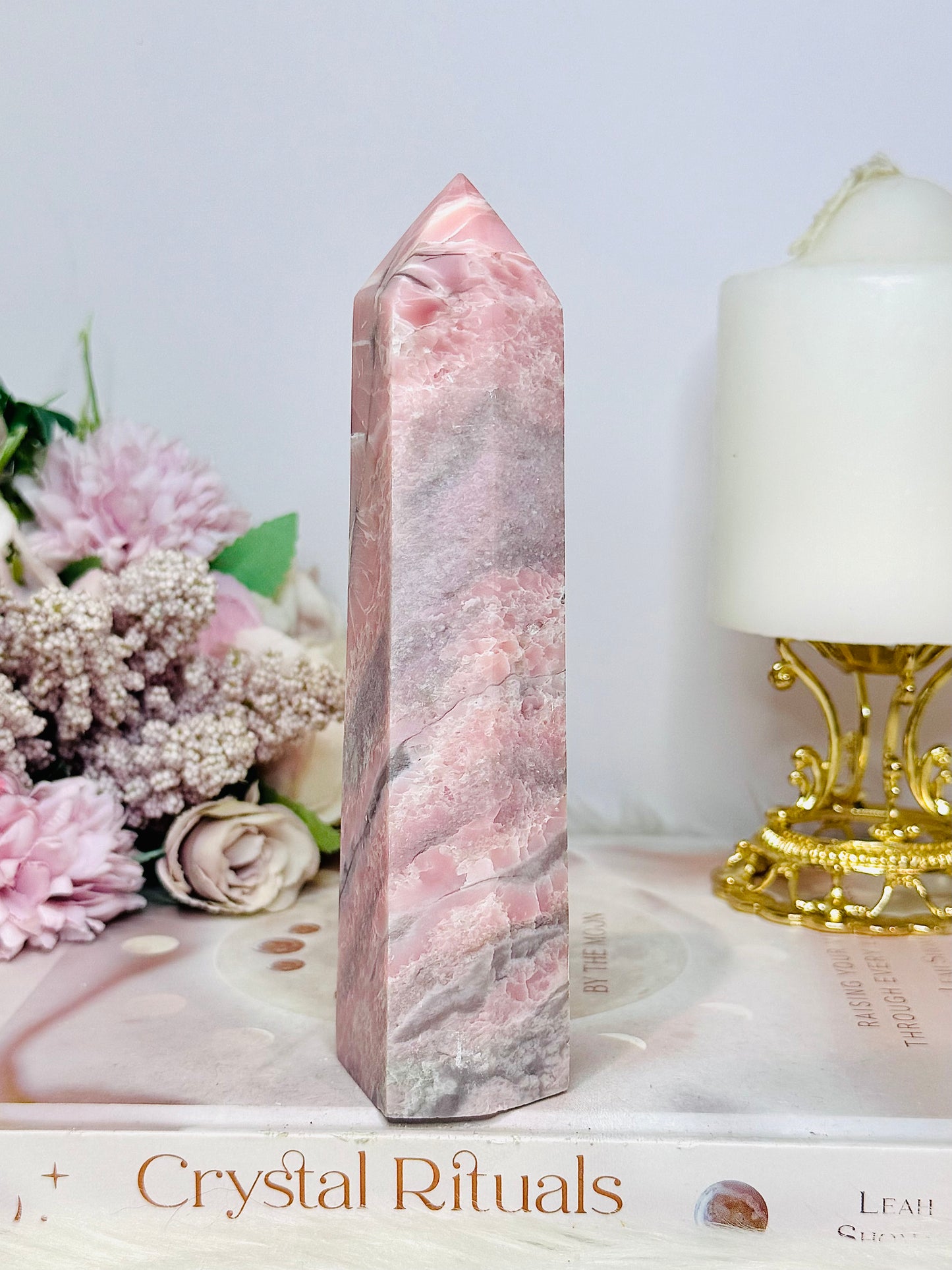 Natural Pink Opal Carved Tower 15cm