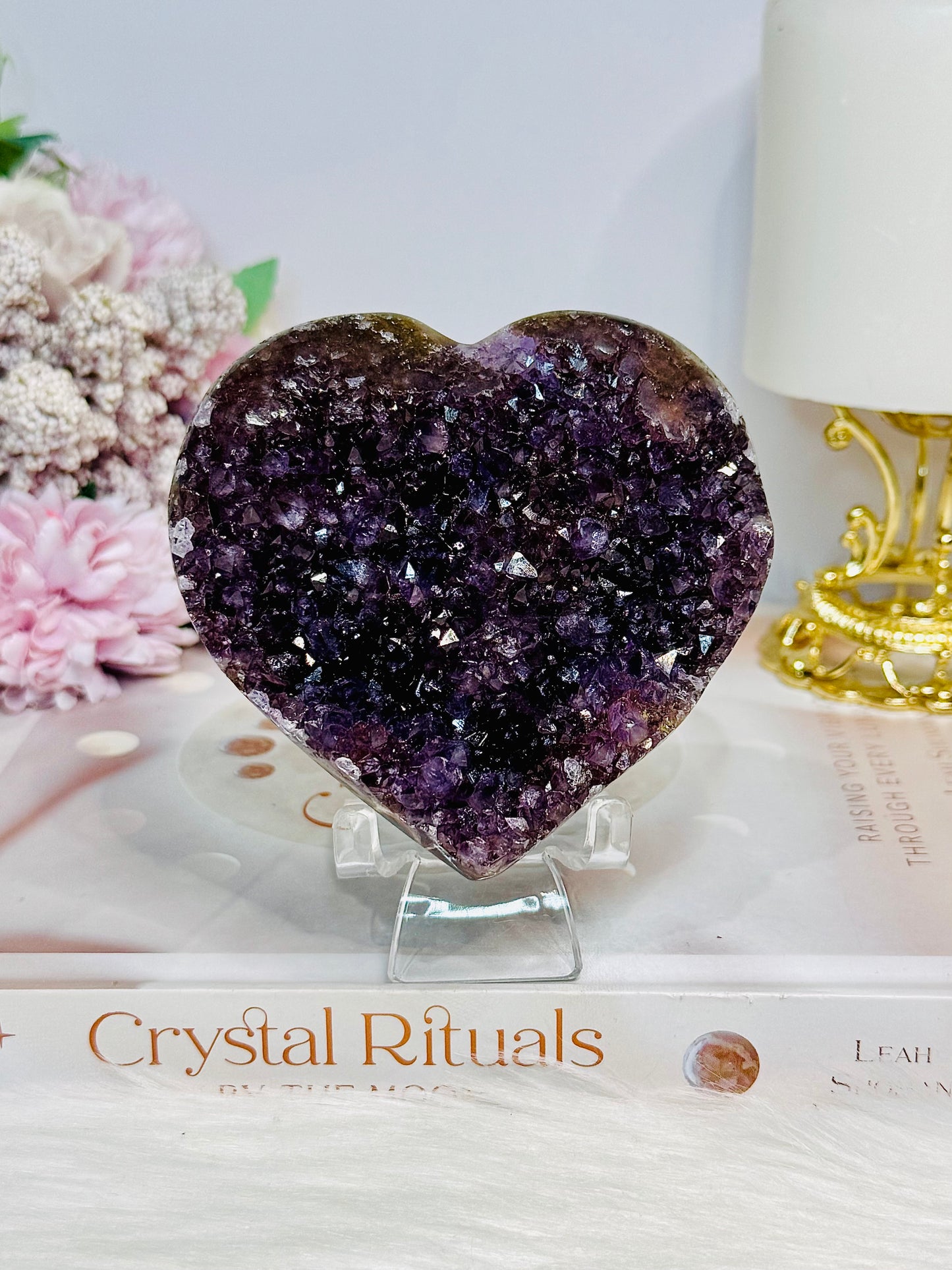 Large High Grade Amethyst Cluster Heart on Stand 414g