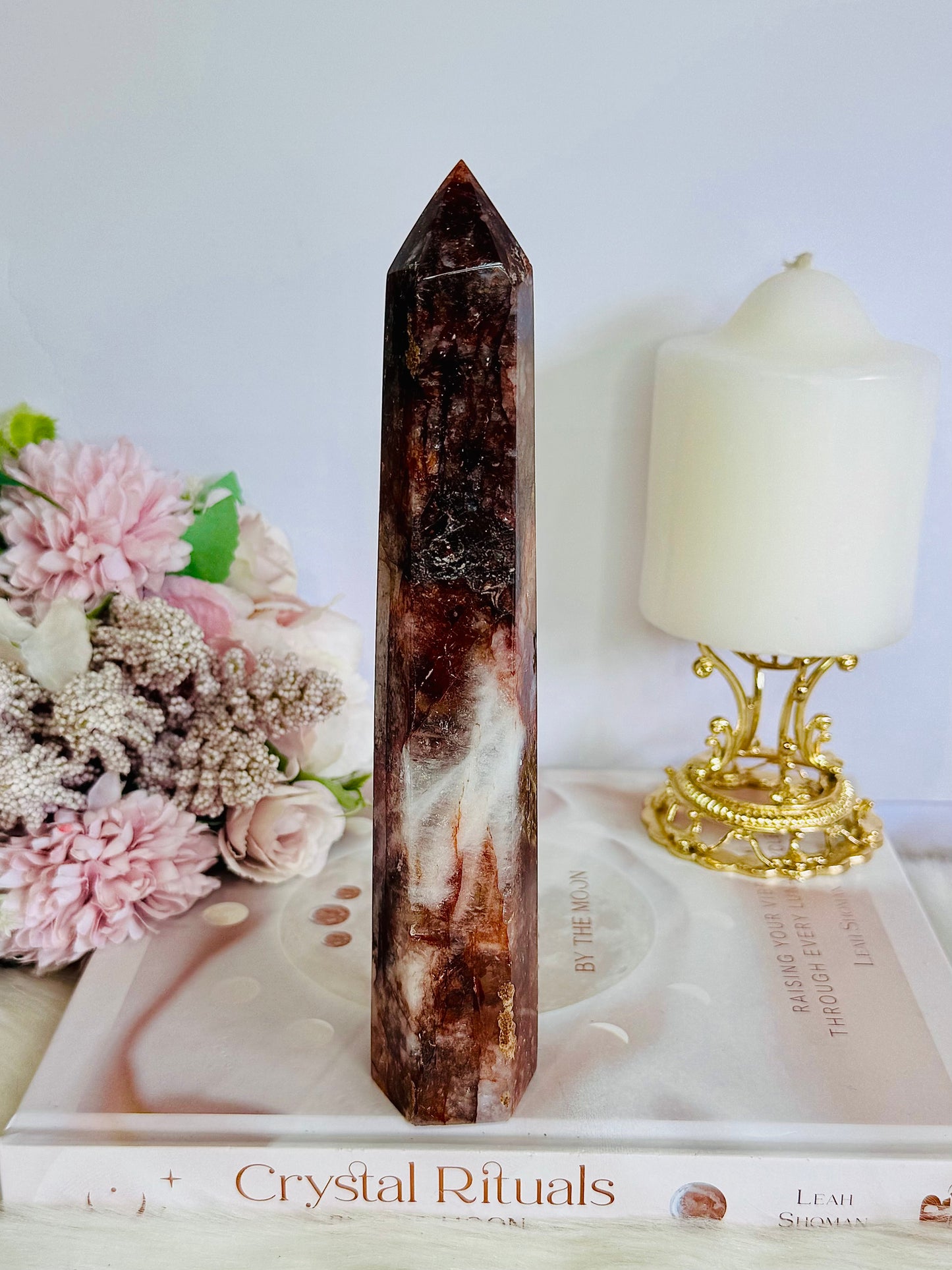 Gorgeous Tall 19cm Red Fire Quartz Tower with Hematite Inclusions