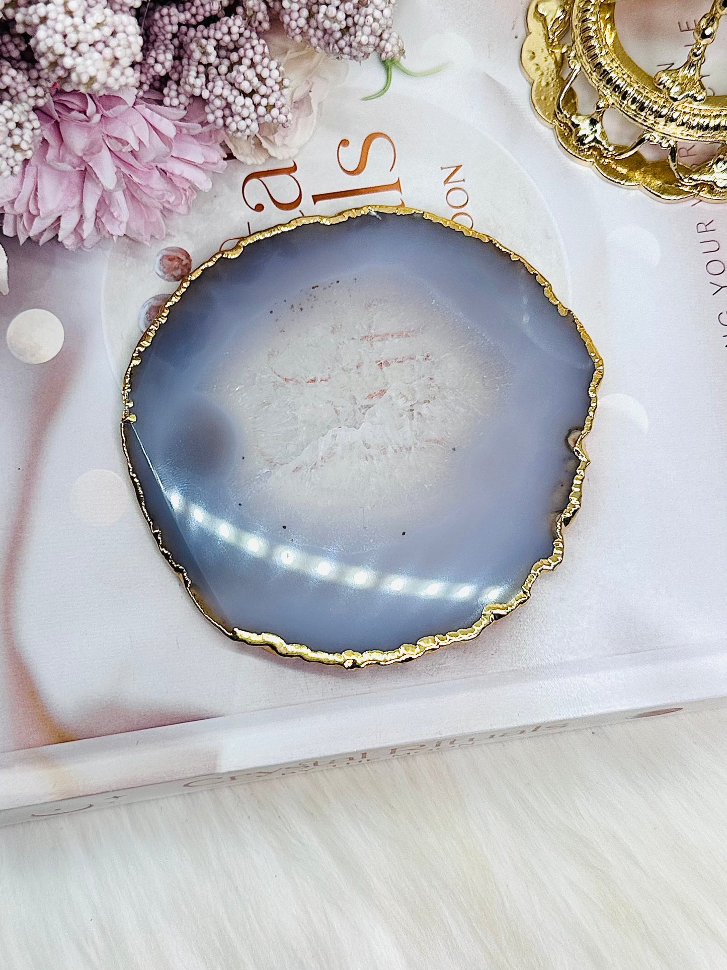 Gorgeous 10cm Gold Plated Druzy Agate Coaster | Slab From Brazil