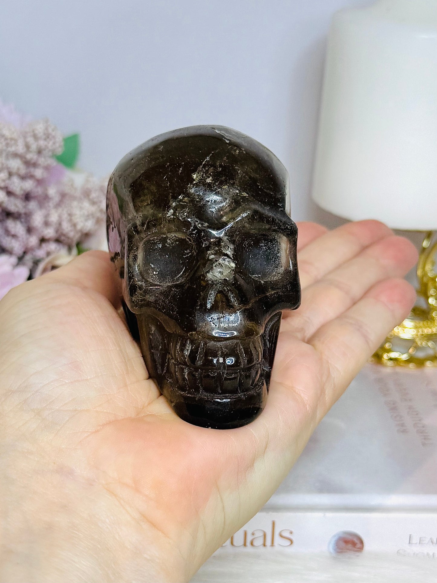 Smokey Quartz Carved Skull 373g 8.5cm