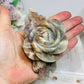 Large High Grade Moonstone Rose With Flash on Gold Stand 18cm