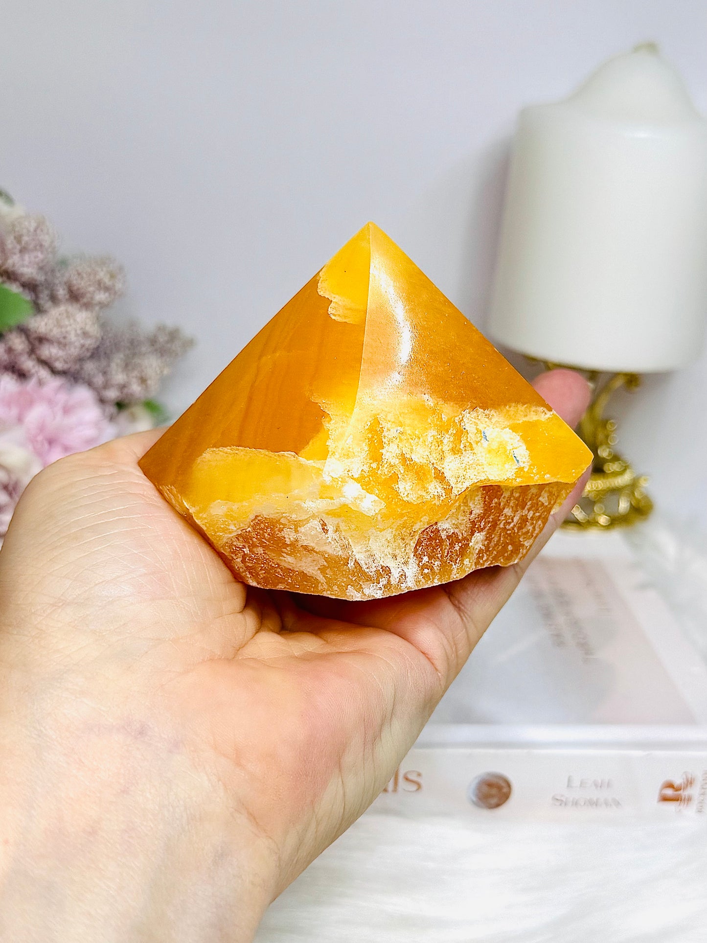 Orange Calcite Top Polished Point 329g