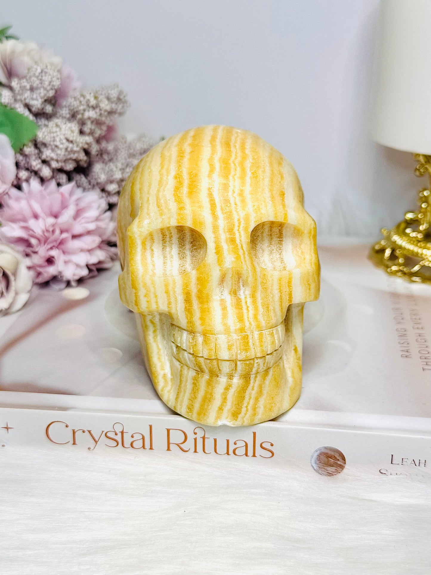 Large Orange Calcite Carved Skull 11.5cm 1.01KG