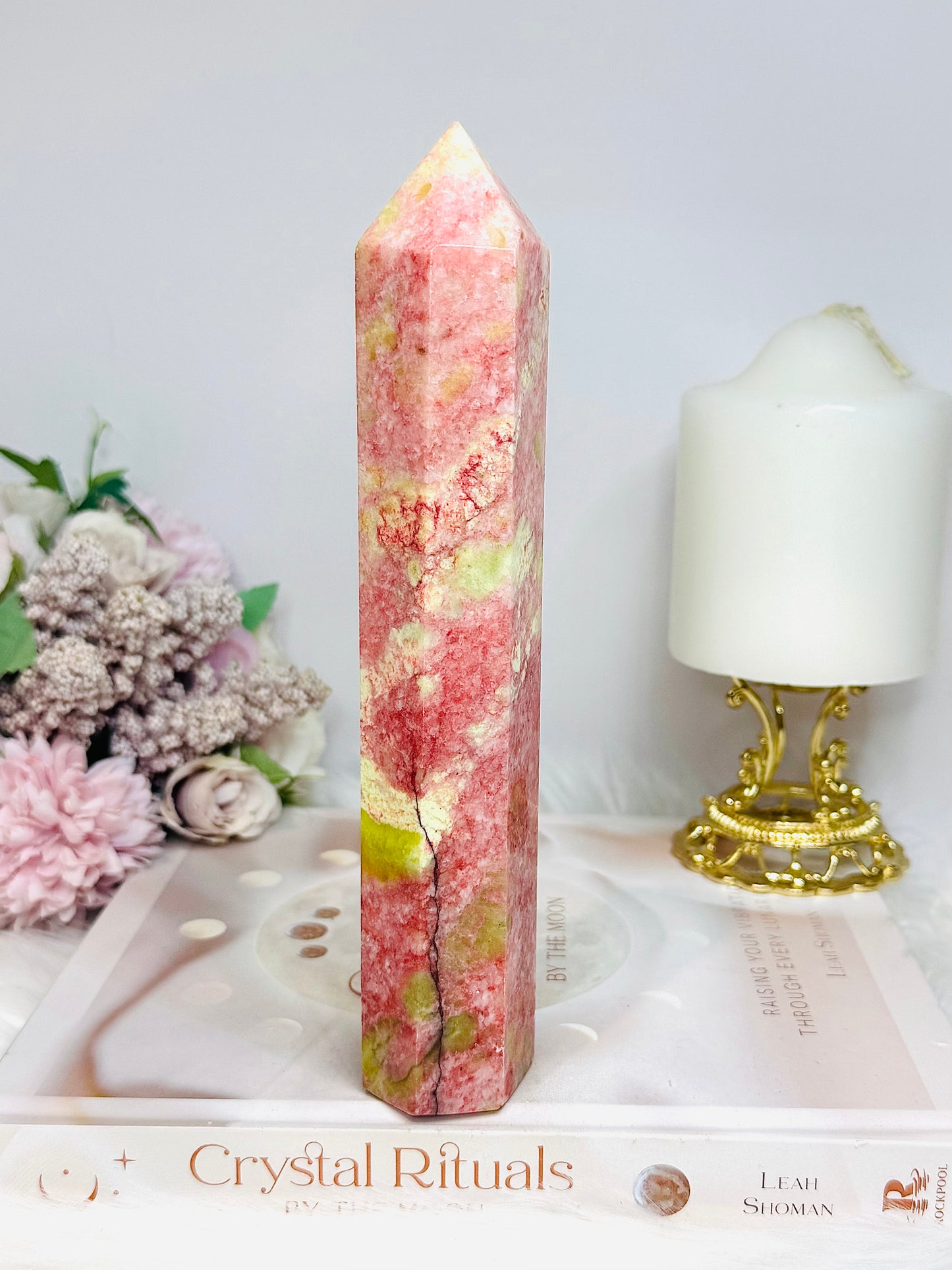 Large Thulite Tower with Epidote Inclusions 19.5cm