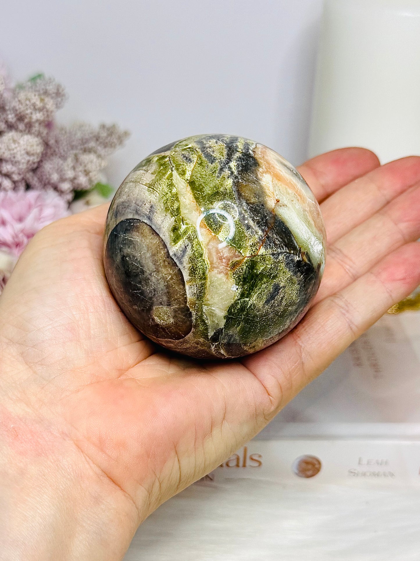 Large Money Agate Sphere on Stand 372g